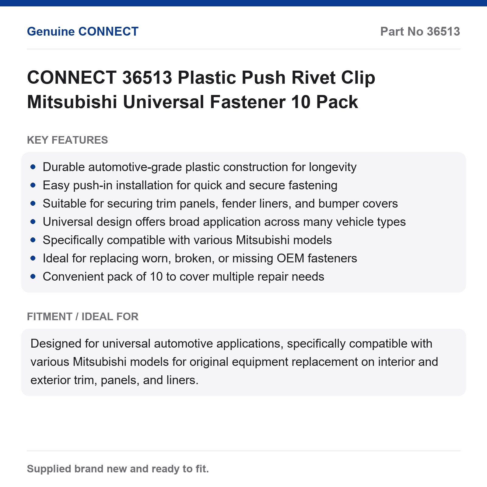 Push Rivet Clip Plastic Universal Mitsubishi Fastener 10 Pack CONNECT 36513 - Image 7