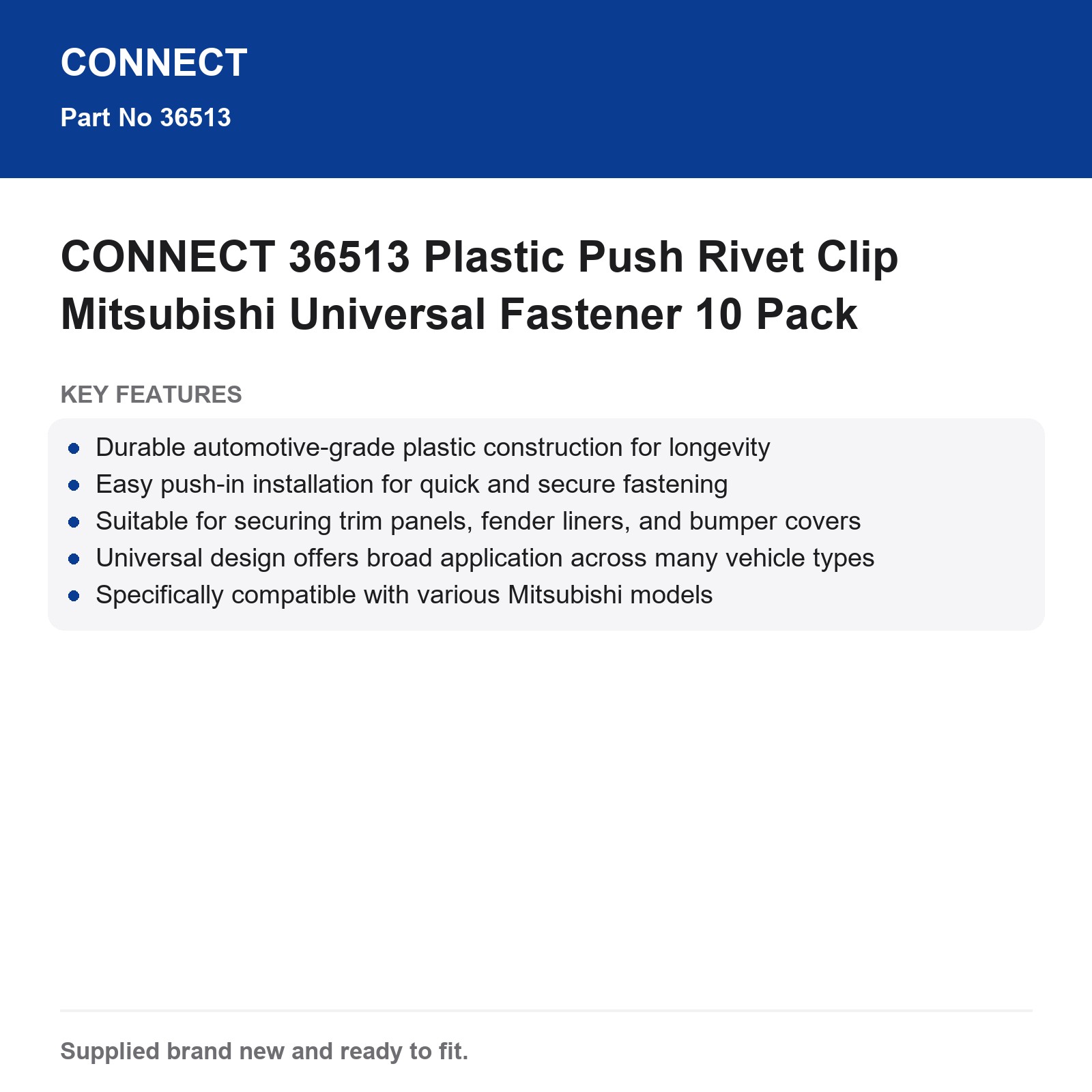 Push Rivet Clip Plastic Universal Mitsubishi Fastener 10 Pack CONNECT 36513 - Image 8