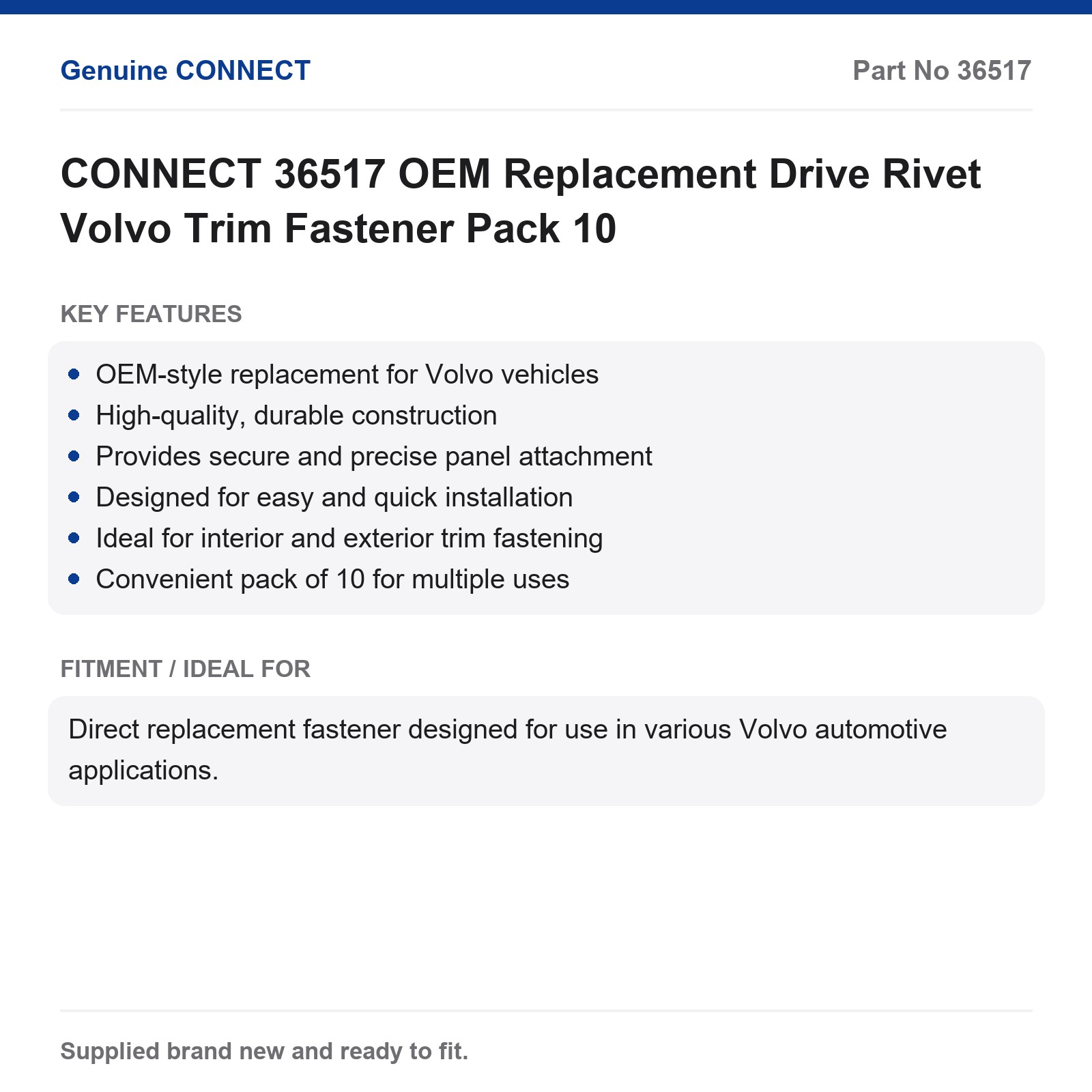CONNECT 36517 Volvo OEM Replacement Drive Rivet Trim Fastener Pack 10 - Image 7