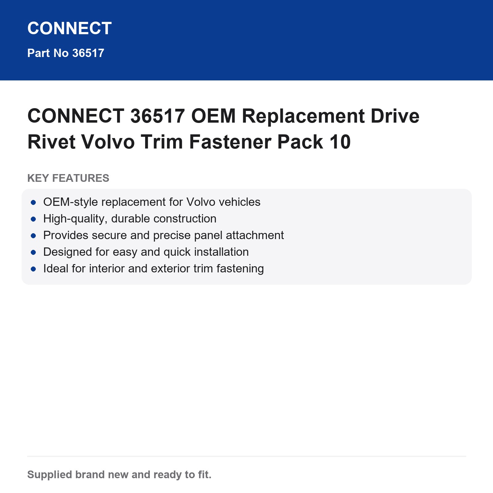 CONNECT 36517 Volvo OEM Replacement Drive Rivet Trim Fastener Pack 10 - Image 8