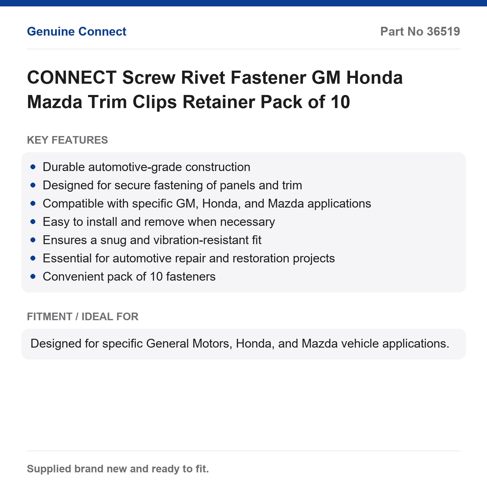 GM Honda Mazda Trim Clips Retainer Screw Rivet Fastener CONNECT 10 Pack - Image 7