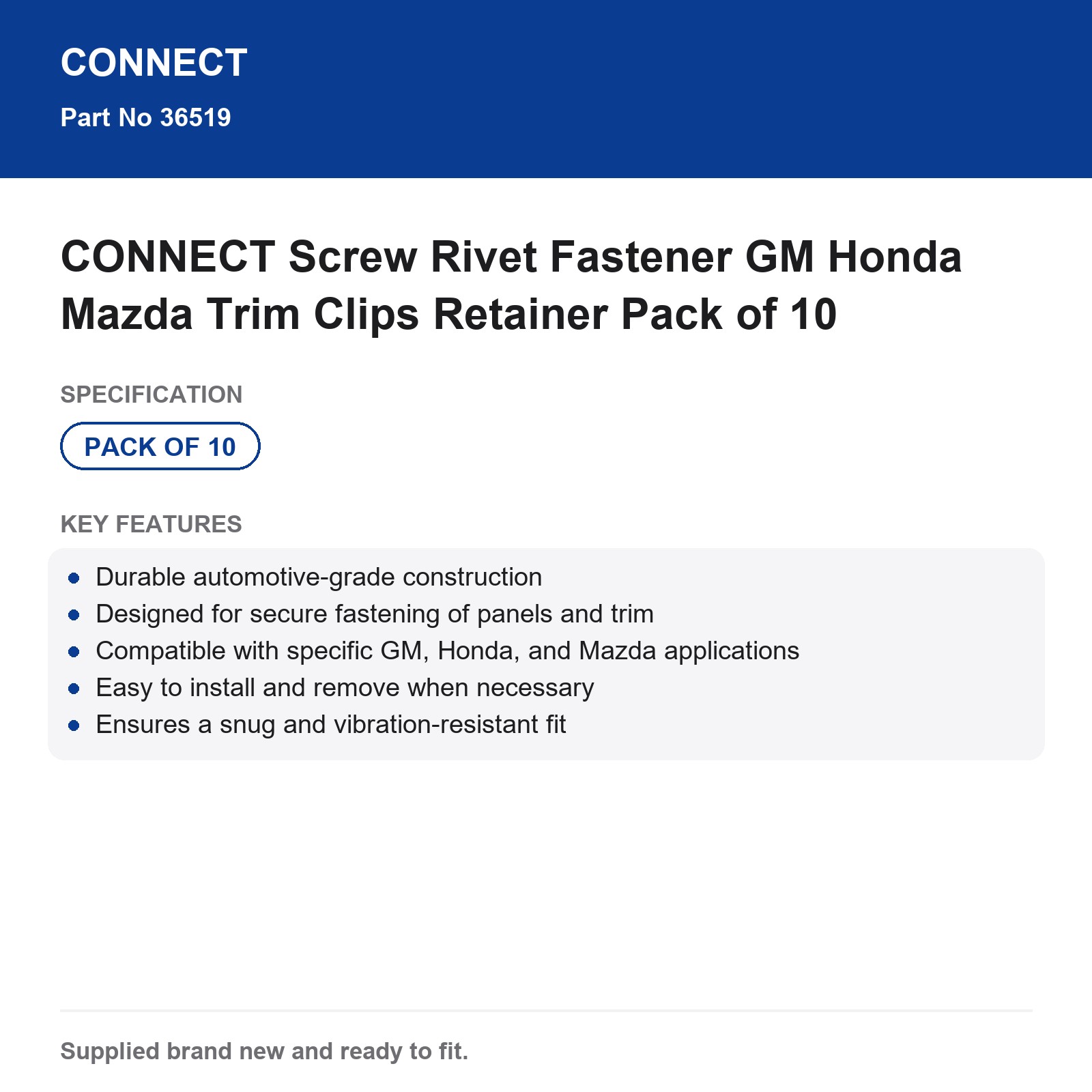 GM Honda Mazda Trim Clips Retainer Screw Rivet Fastener CONNECT 10 Pack - Image 8