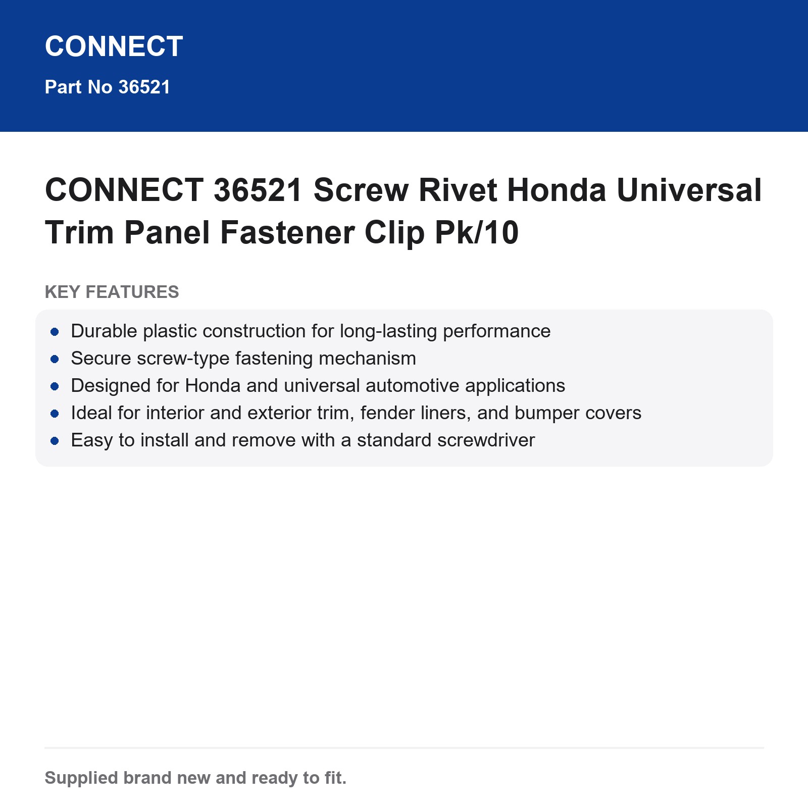 CONNECT 36521 Screw Rivet Honda Universal Trim Panel Fastener Clip Pk/10 - Image 8