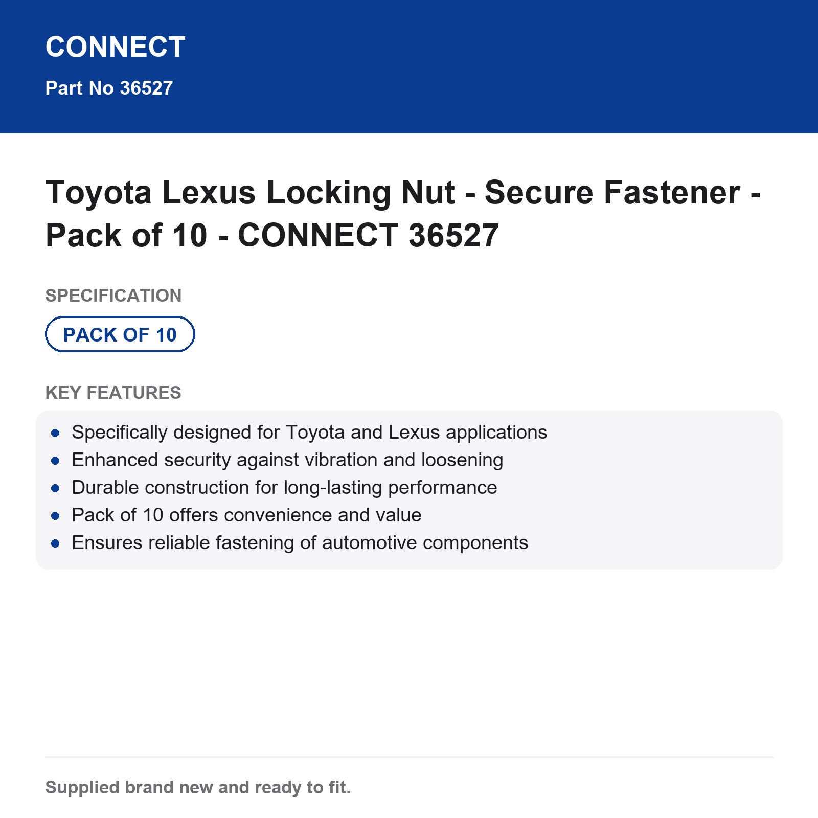 Toyota Lexus Locking Nut CONNECT 36527 - Pack of 10 - Image 8
