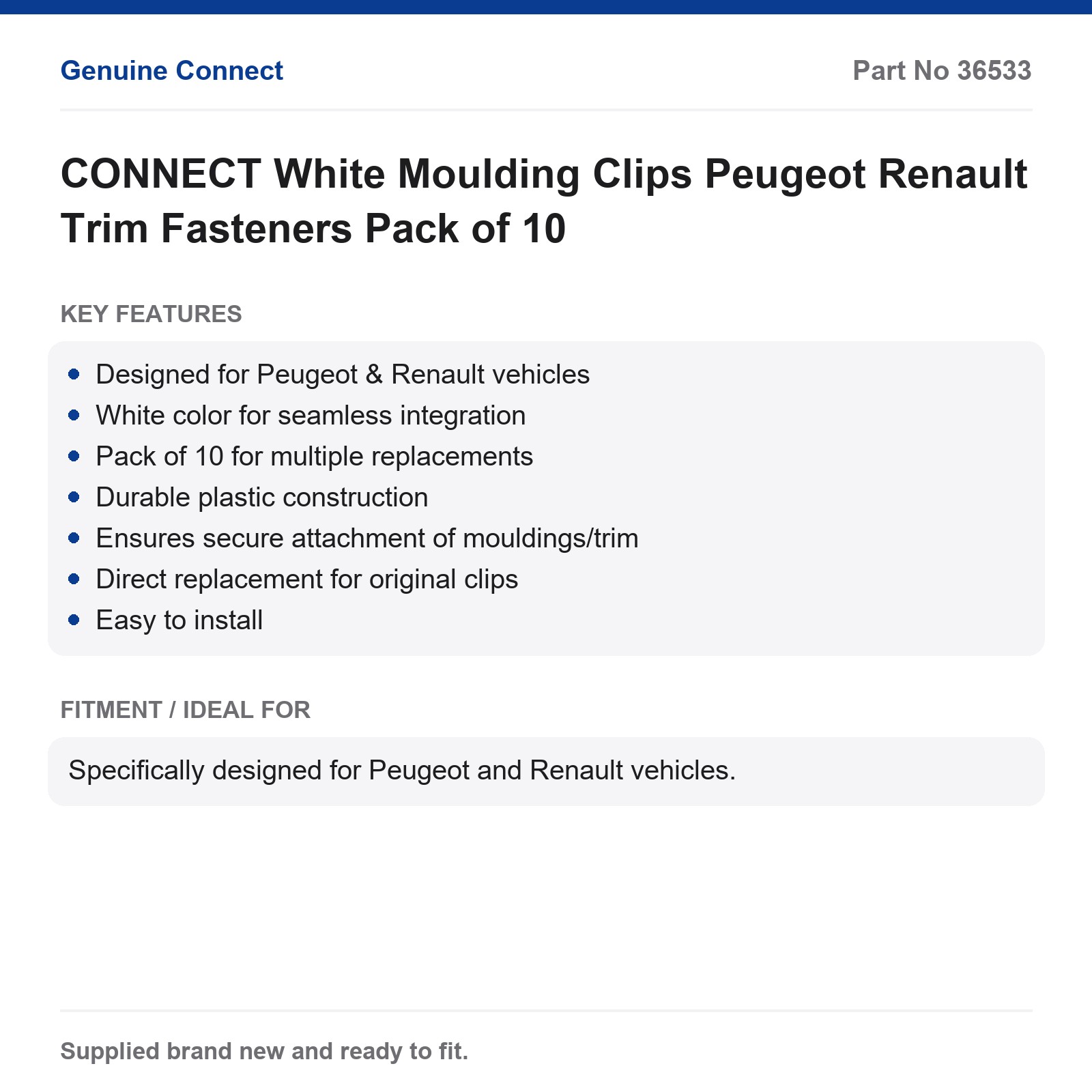 Peugeot Renault White Moulding Clips Trim Fasteners Pack of 10 CONNECT - Image 7