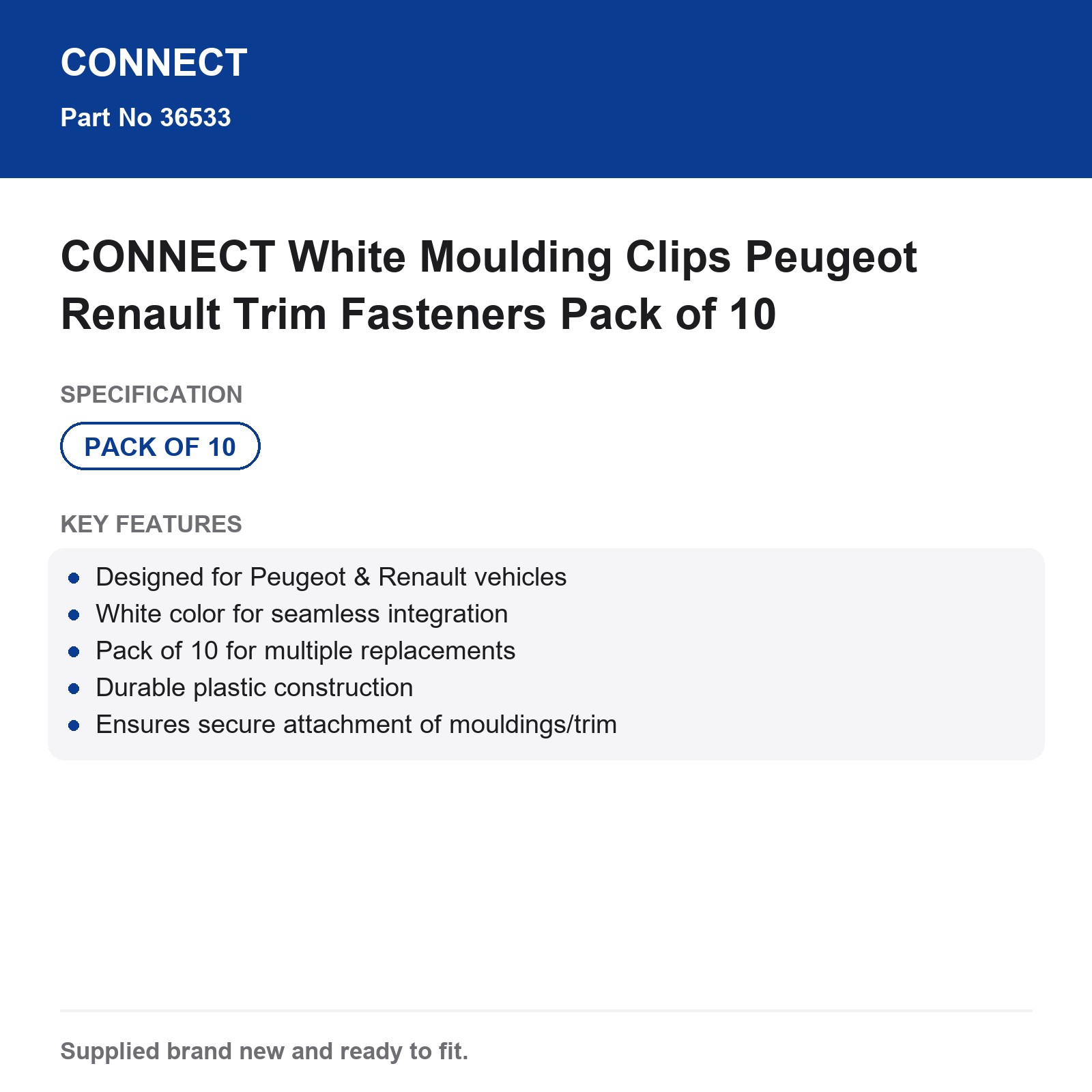 Peugeot Renault White Moulding Clips Trim Fasteners Pack of 10 CONNECT - Image 8
