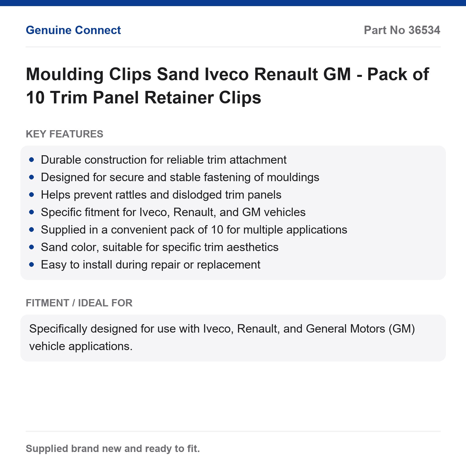 CONNECT Iveco Renault GM Moulding Trim Retainer Clips Sand 10 Pack - Image 7