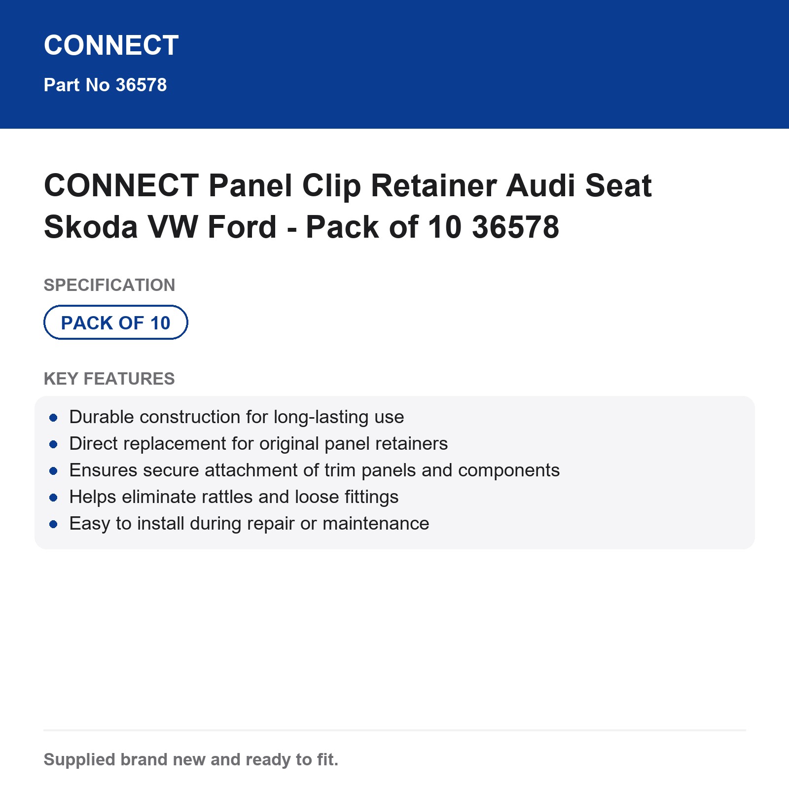 Panel Clip Retainer Audi VW Ford Skoda Seat CONNECT Pack of 10 36578 - Image 3