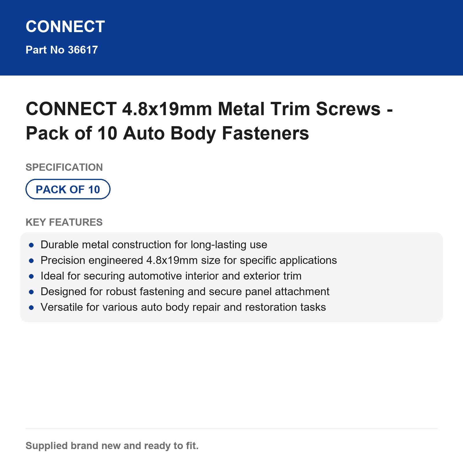 CONNECT 4.8x19mm Auto Body Metal Trim Screws 10 Pack - Image 3