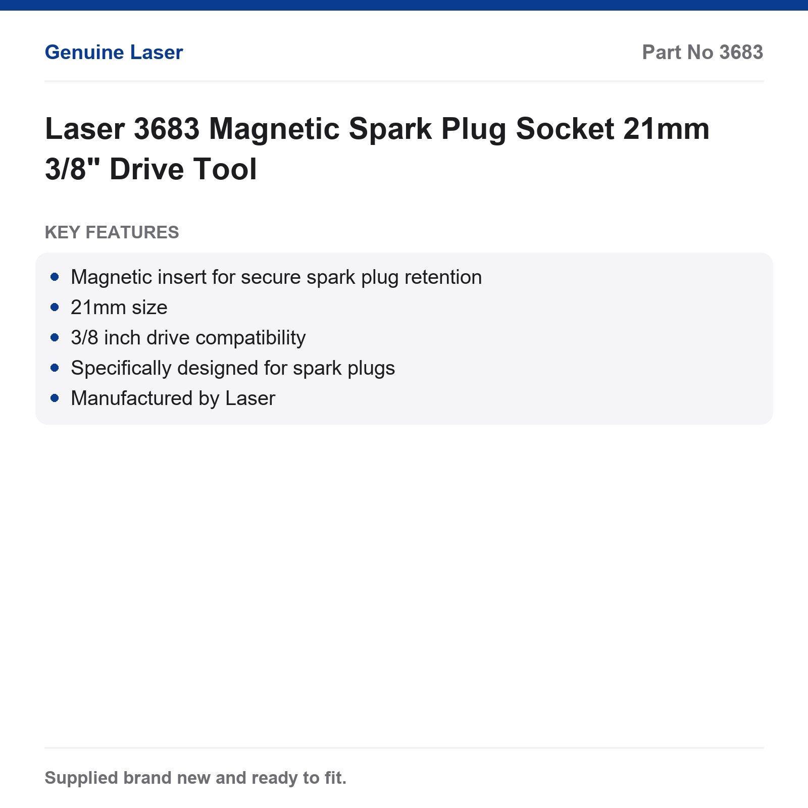 Magnetic Spark Plug Socket 21mm 3/8" Drive Laser 3683 - Image 5