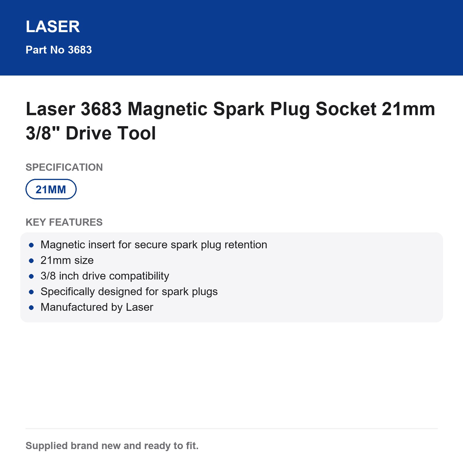 Magnetic Spark Plug Socket 21mm 3/8" Drive Laser 3683 - Image 6