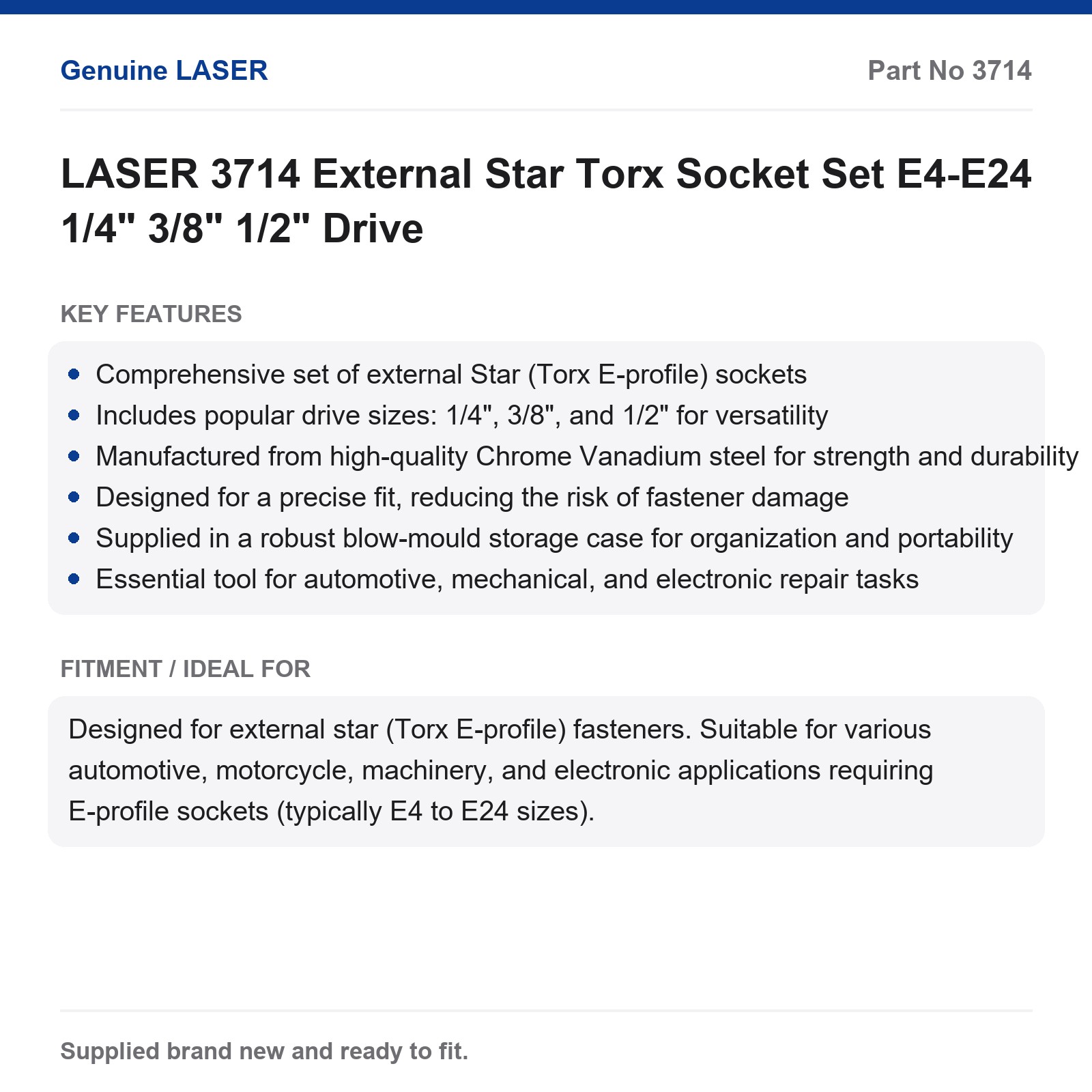 Laser 3714 Torx Star Socket Set E-Type Automotive - Image 2