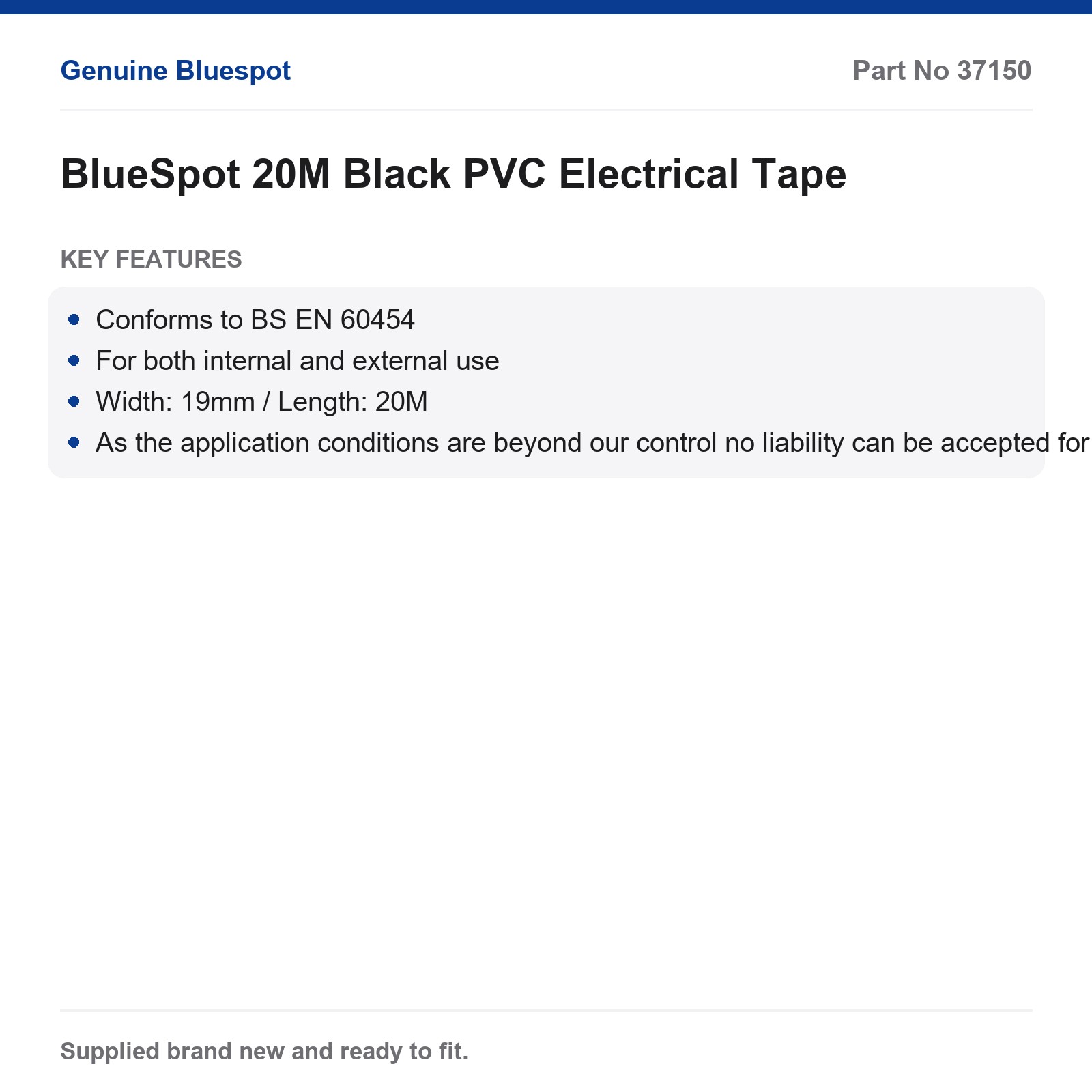 BlueSpot Black PVC Electrical Insulation Tape 19mm x 20M Int Ext BS EN 60454 - Image 2