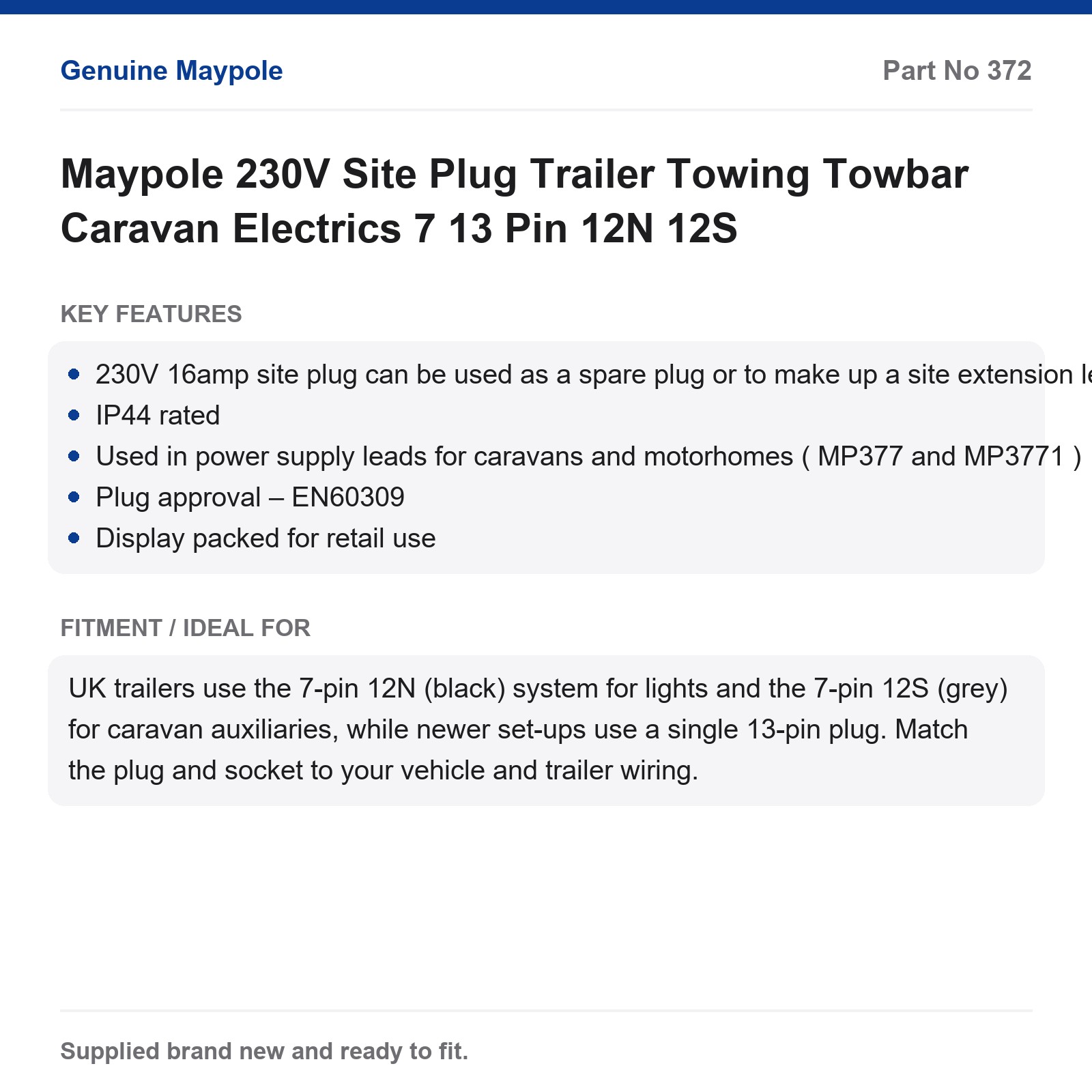 Maypole 230V 16A Site Plug Caravan Motorhome Hook Up IP44 - Image 4