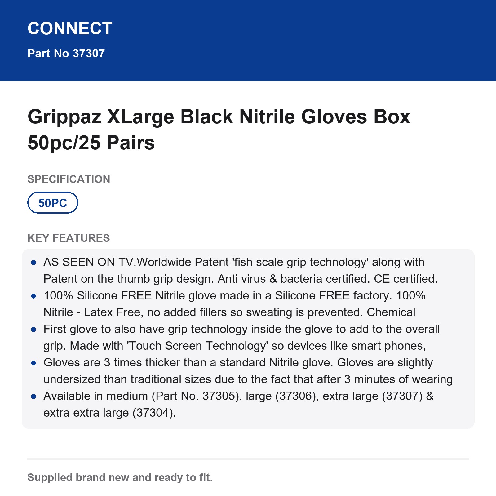 Grippaz XLarge Black Nitrile Work Gloves 50pc Box - Image 5