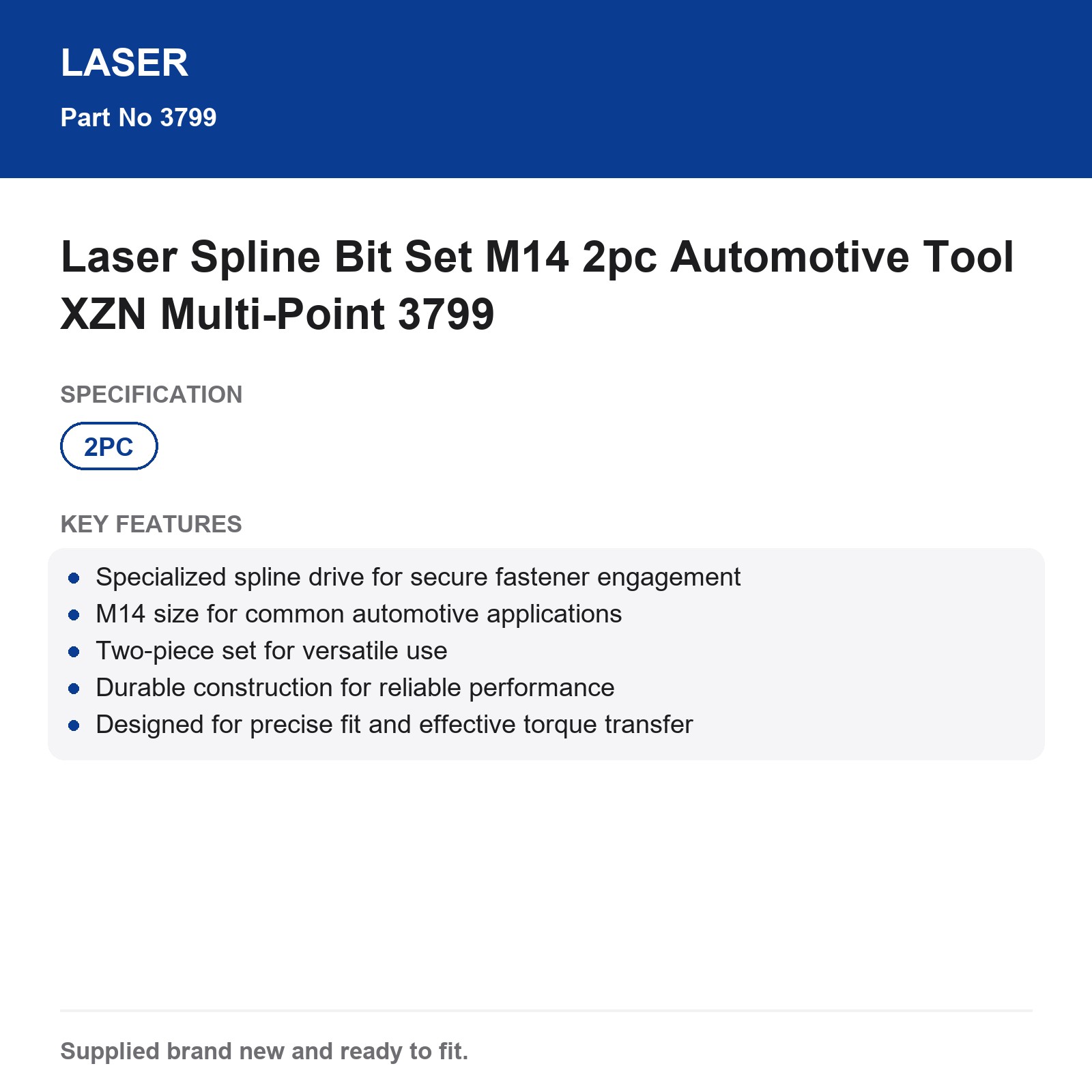Laser M14 Spline Bit Set 2pc Automotive XZN Multi-Point 3799 - Image 3
