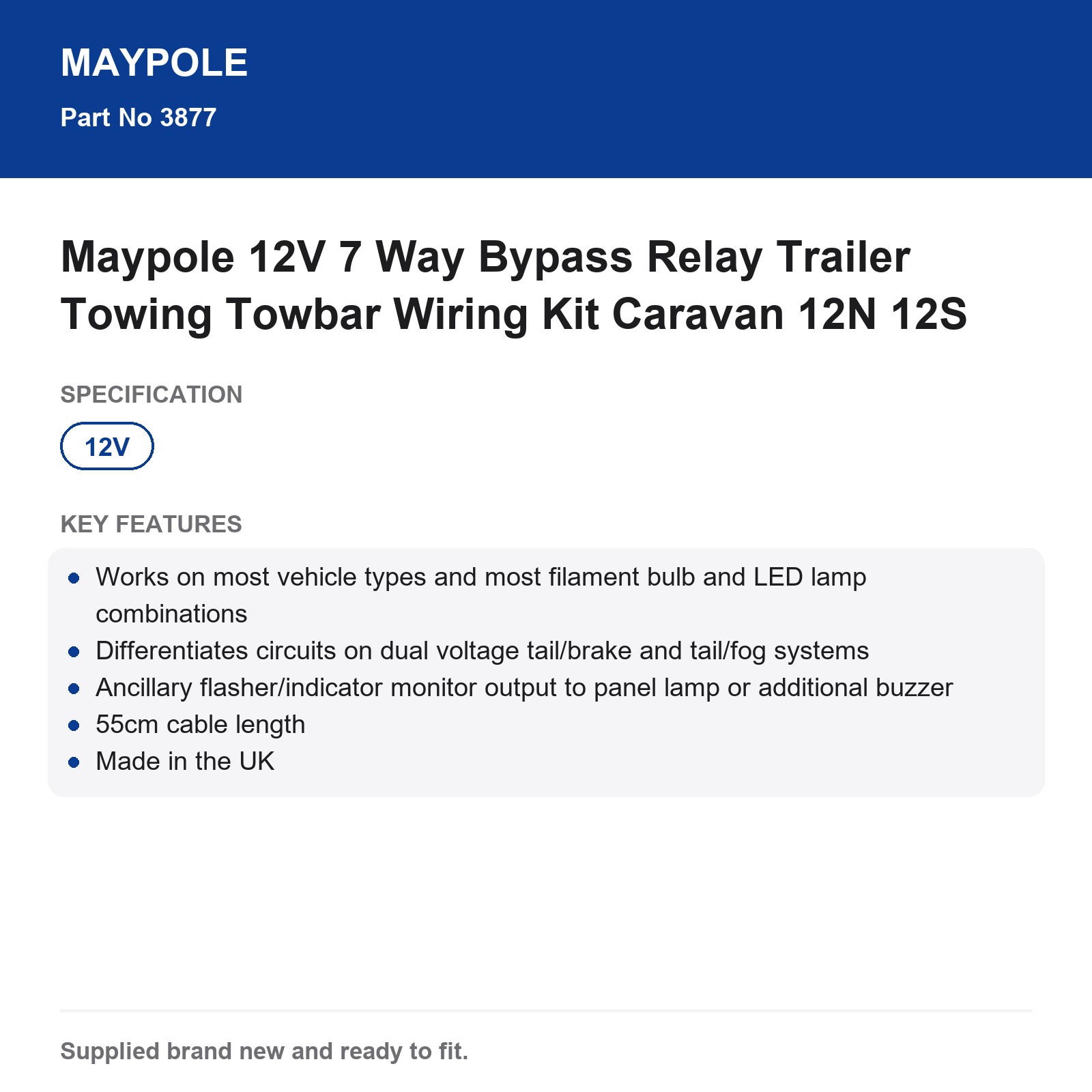 Maypole 12V 7 Way Bypass Relay Trailer Towing Towbar Wiring Kit Caravan 12N 12S - Image 6