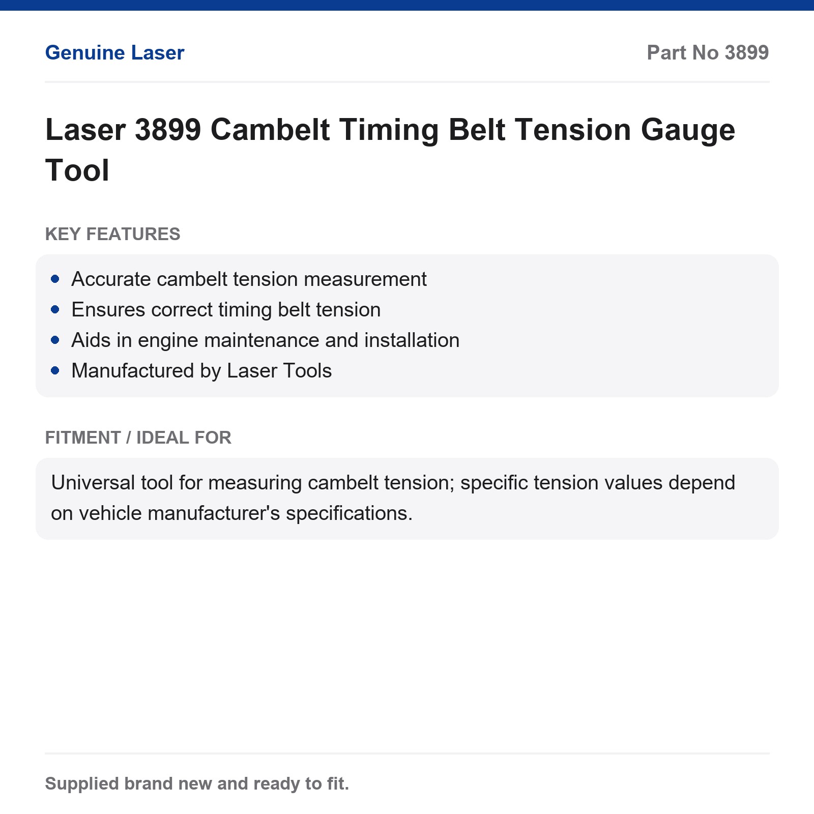 Laser 3899 Cambelt Timing Belt Tension Gauge Engine Maintenance Install - Image 5