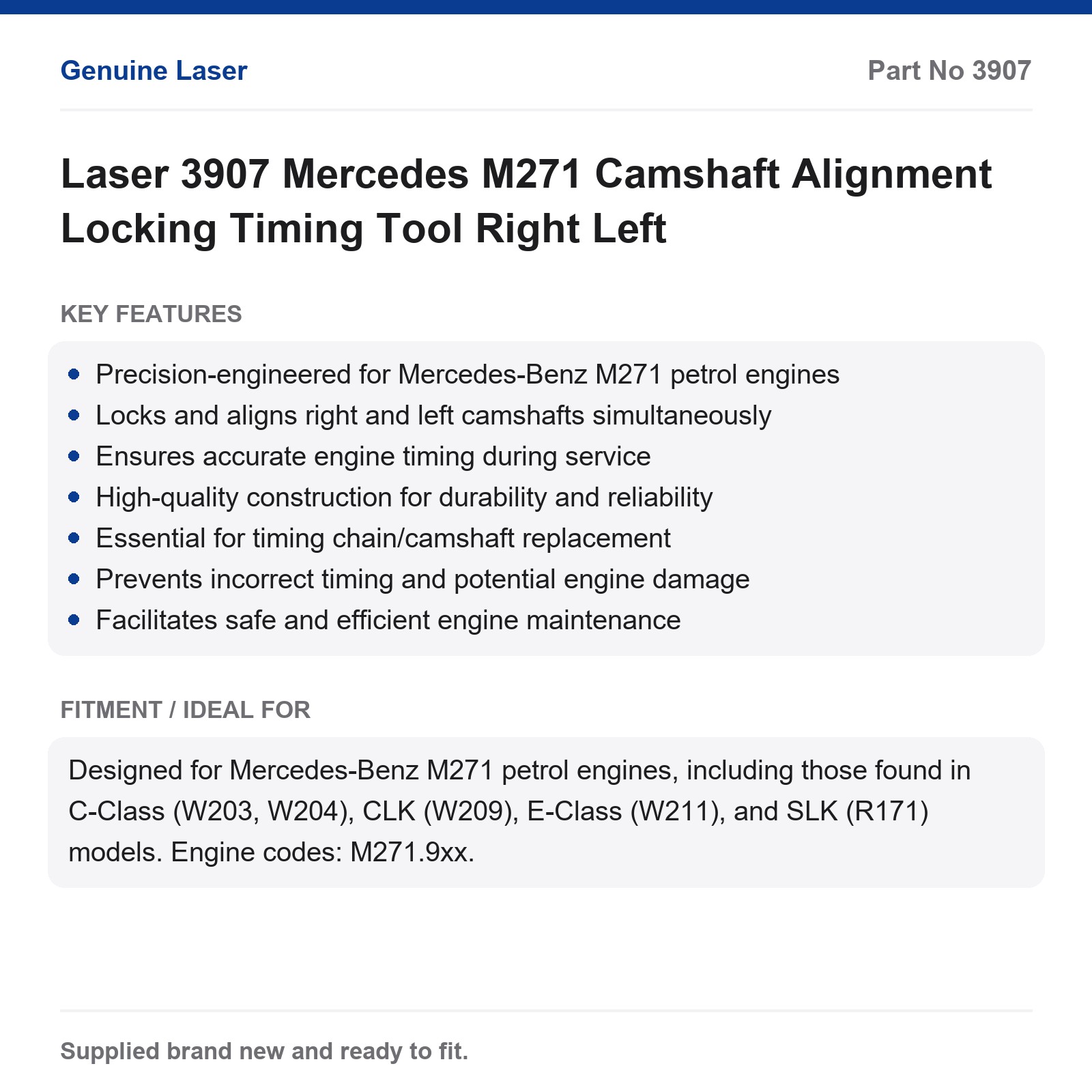 Mercedes Camshaft Alignment Locking Tool Right Left Laser 3907 - Image 2