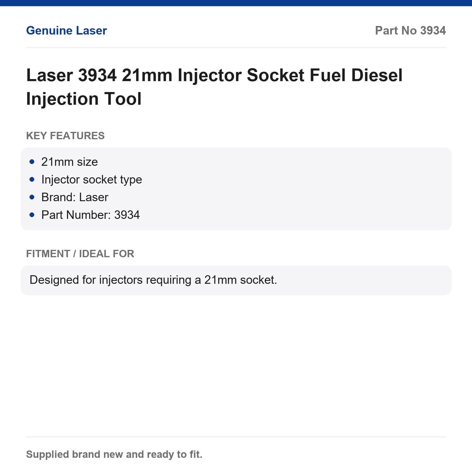 Laser 3934 21mm Injector Socket Fuel Diesel Injection Tool - Image 3