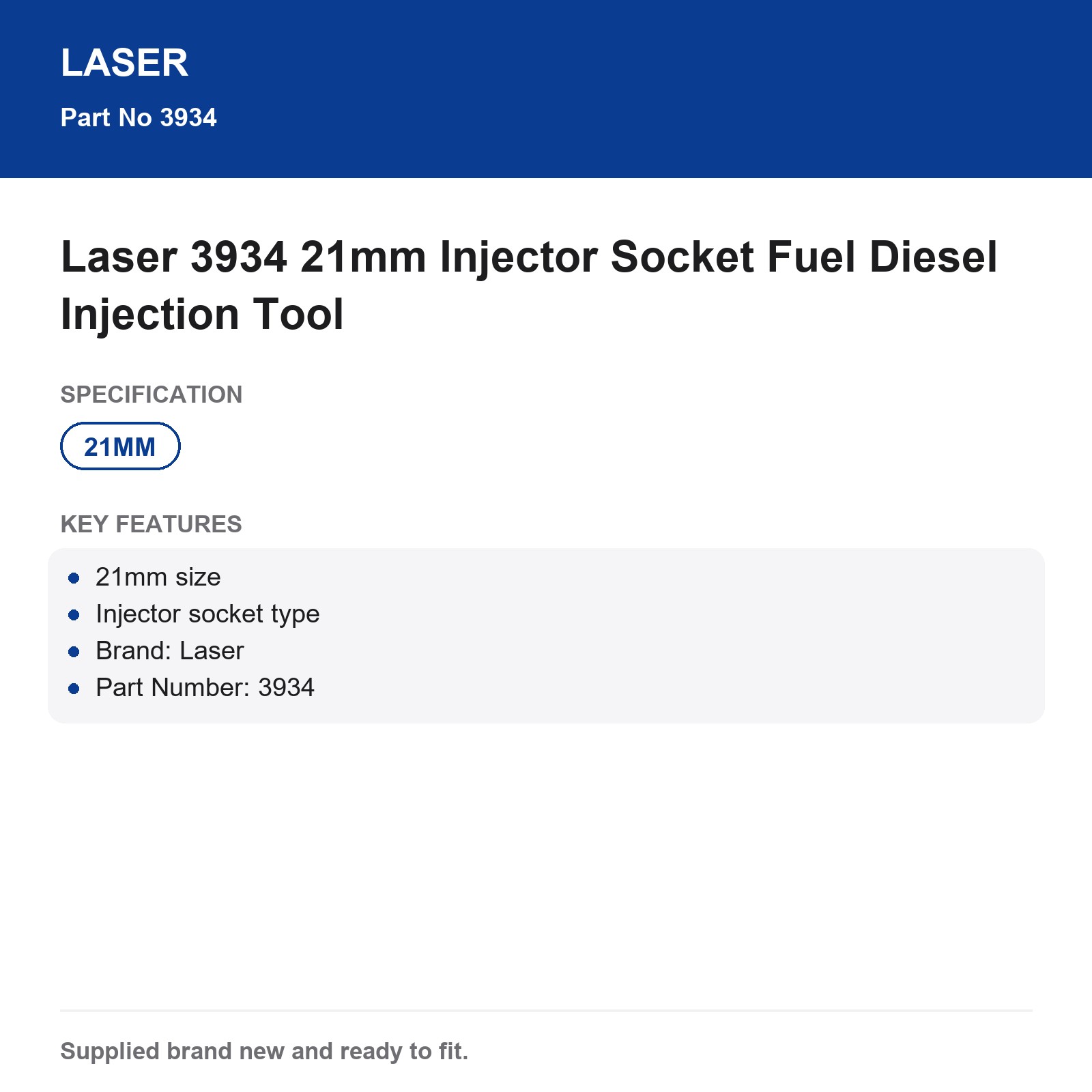 Laser 3934 21mm Injector Socket Fuel Diesel Injection Tool - Image 4