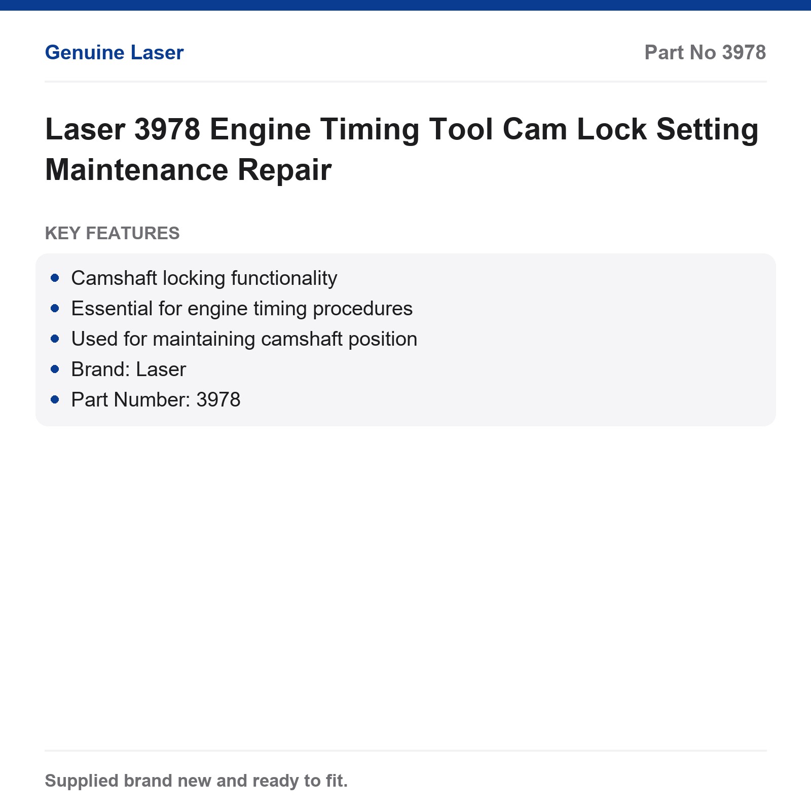 Laser 3978 Engine Timing Tool Camshaft Locking Setting Repair - Image 4