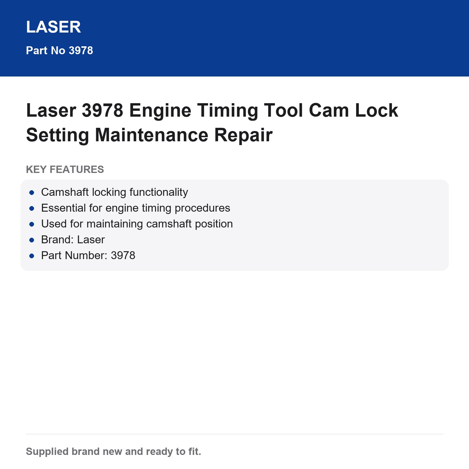 Laser 3978 Engine Timing Tool Camshaft Locking Setting Repair - Image 5