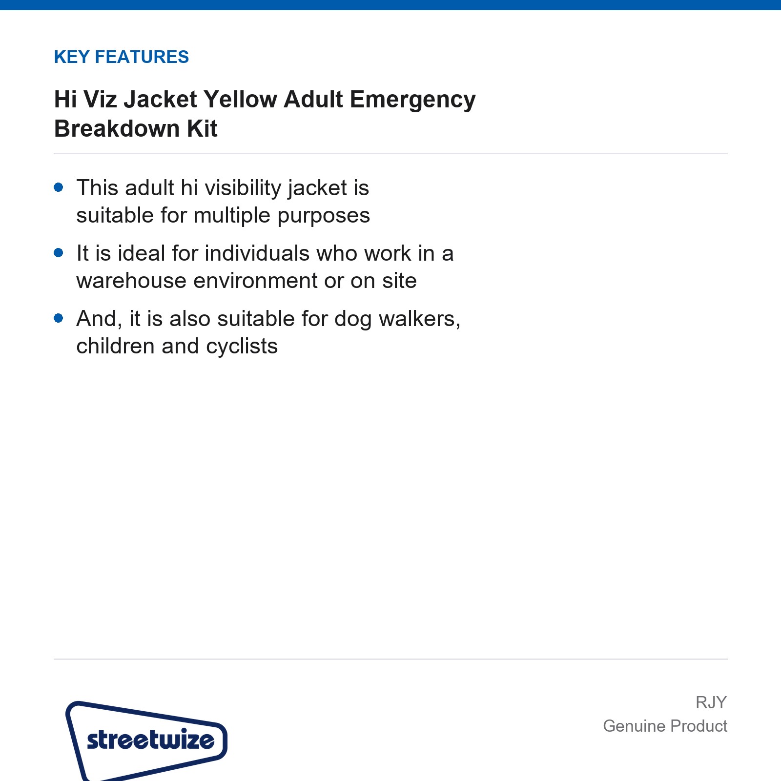 Streetwize Adult Yellow Hi Viz Jacket Emergency Breakdown Kit Car Van Travel EU - Image 4