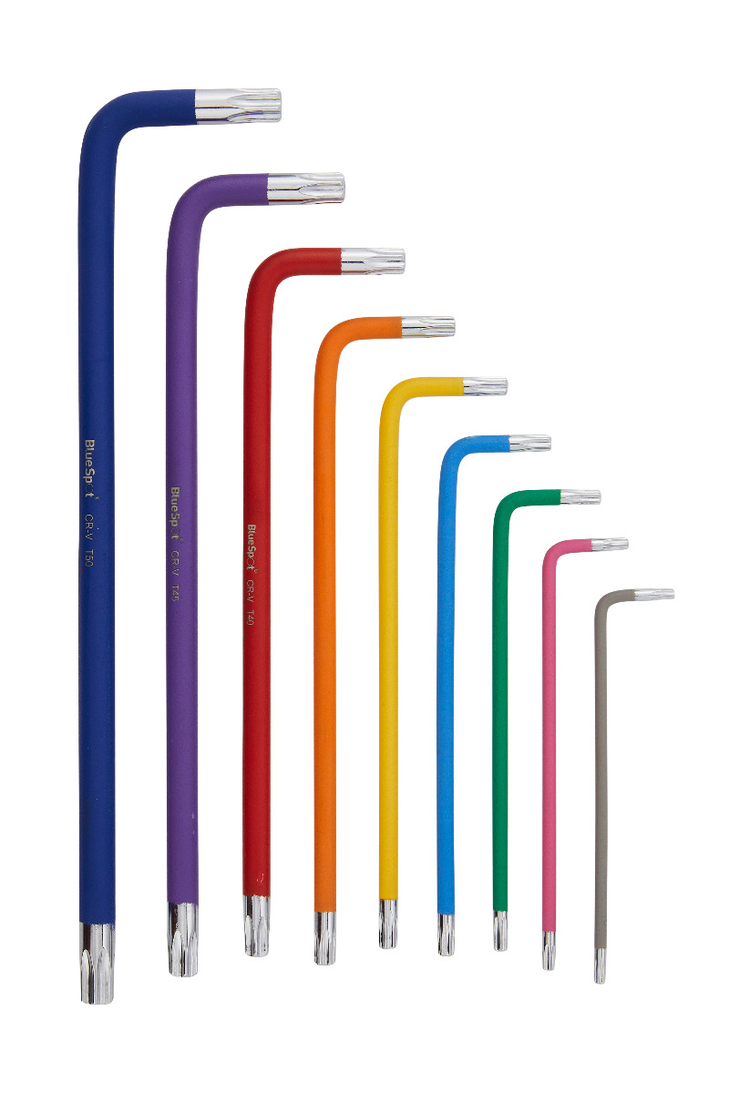 BlueSpot 9pc Extra Long Colour Coded Tamper Torx Key Set T10-T50 - Image 3