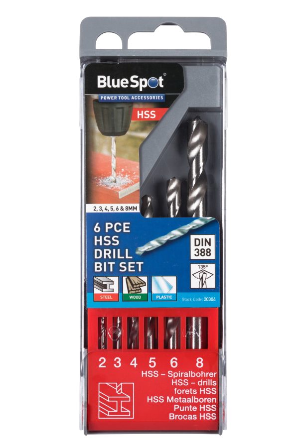 BlueSpot 6pc HSS Drill Bit Set 2 – 8mm Metal Steel Ground Flute Case