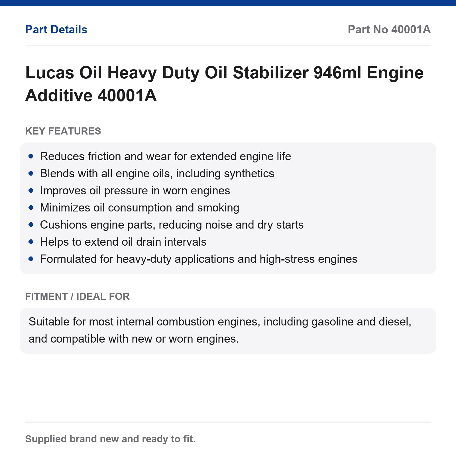 Lucas Oil Heavy Duty Oil Stabilizer 946ml Engine Additive 40001A - Image 4
