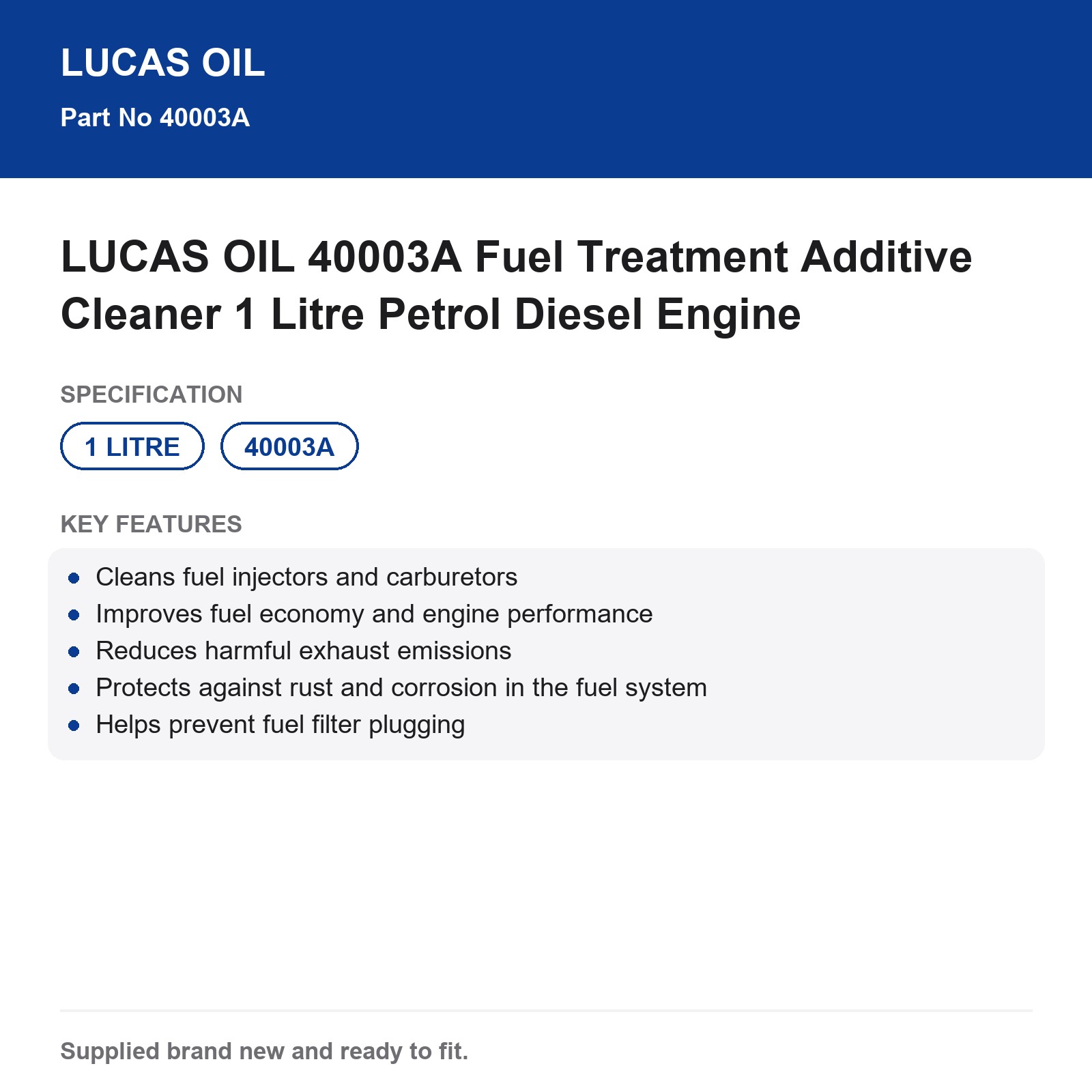 LUCAS OIL 40003A Fuel Treatment Additive Cleaner 1 Litre Petrol Diesel Engine - Image 4