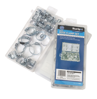 BlueSpot 40pc Worm Gear Hose Clamps Pipe Clips Set Garden Auto Plumbing