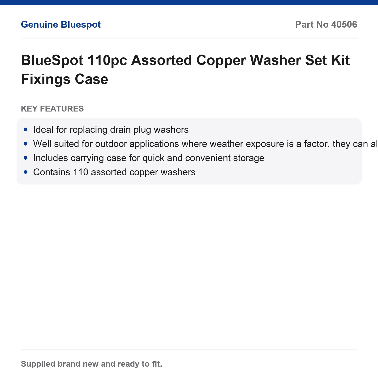 BlueSpot 110pc Assorted Copper Washer Set Kit Fixings Case - Image 4