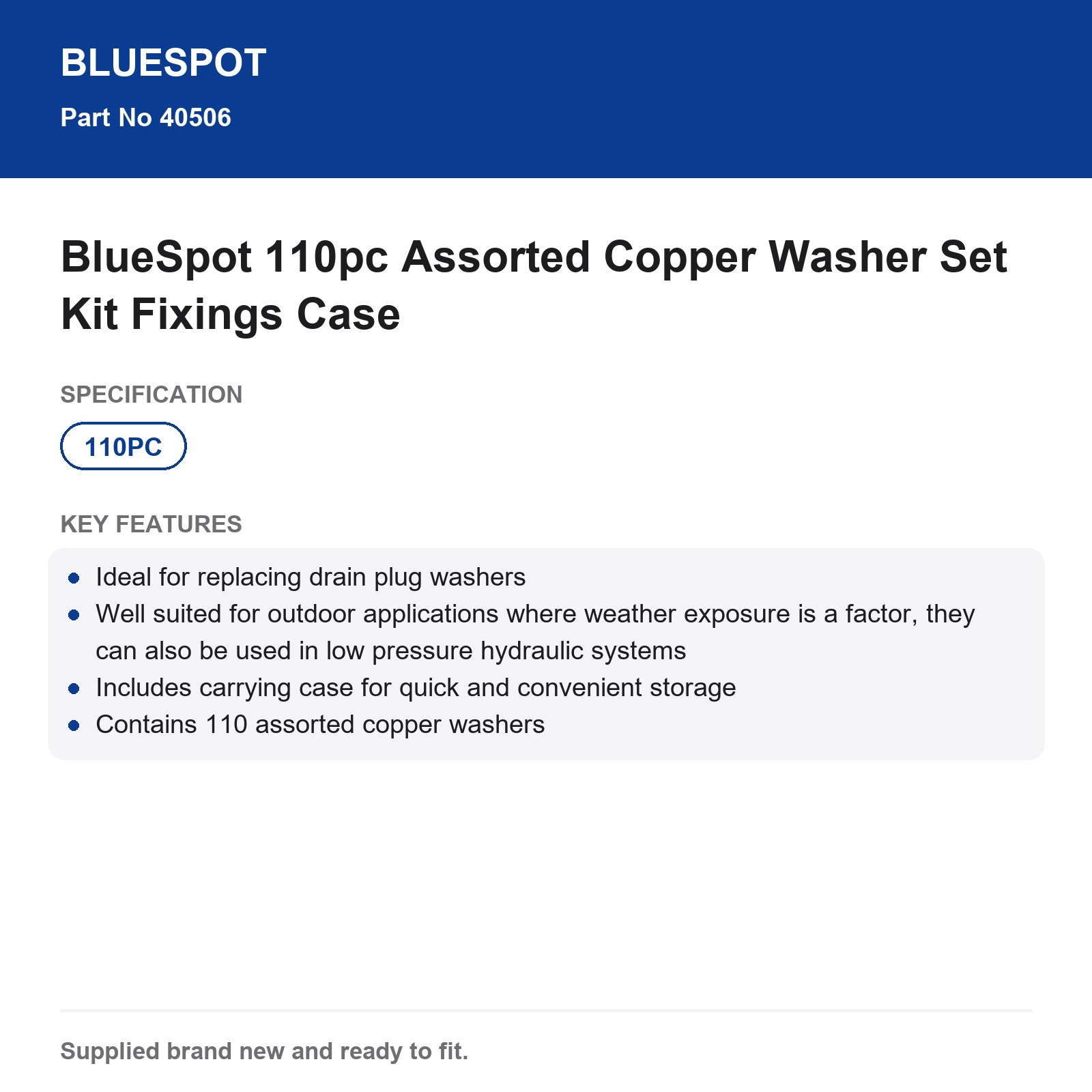 BlueSpot 110pc Assorted Copper Washer Set Kit Fixings Case - Image 5