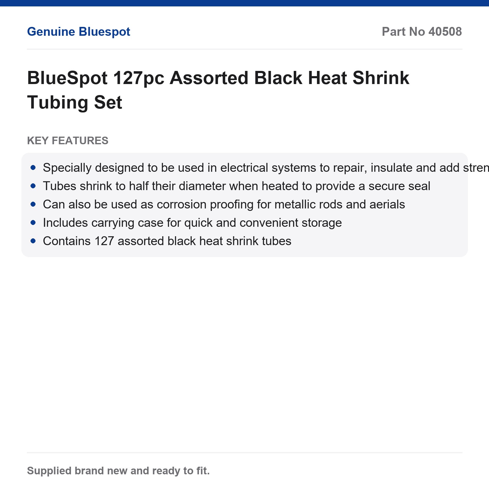 BlueSpot Heat Shrink Tubing 127pc Assorted Black - Image 2