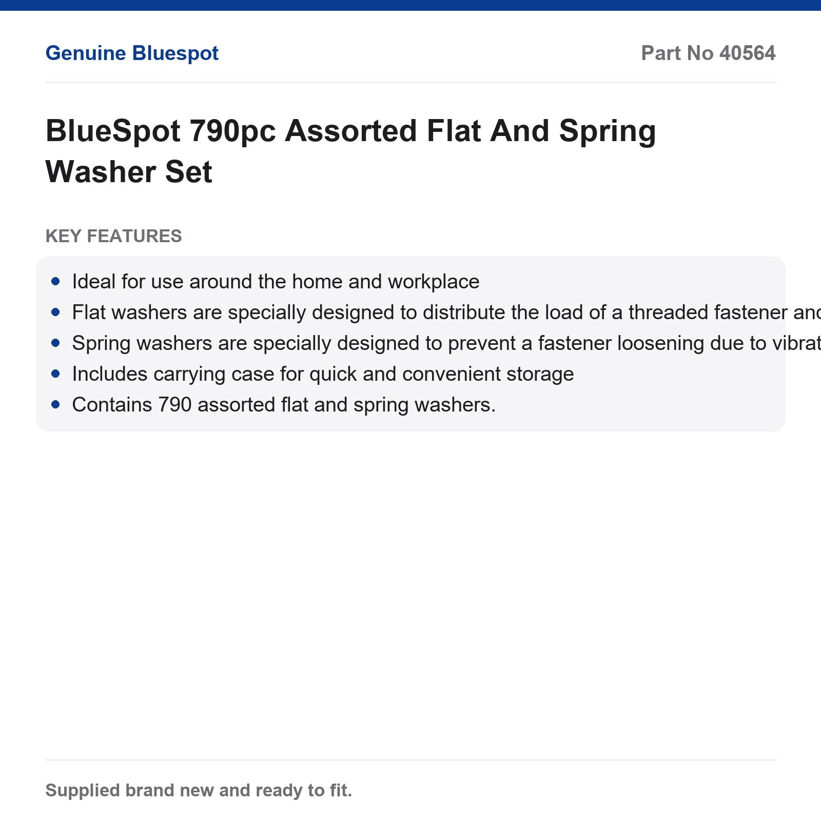 BlueSpot 790pc Flat & Spring Washer Assortment Kit - Image 3