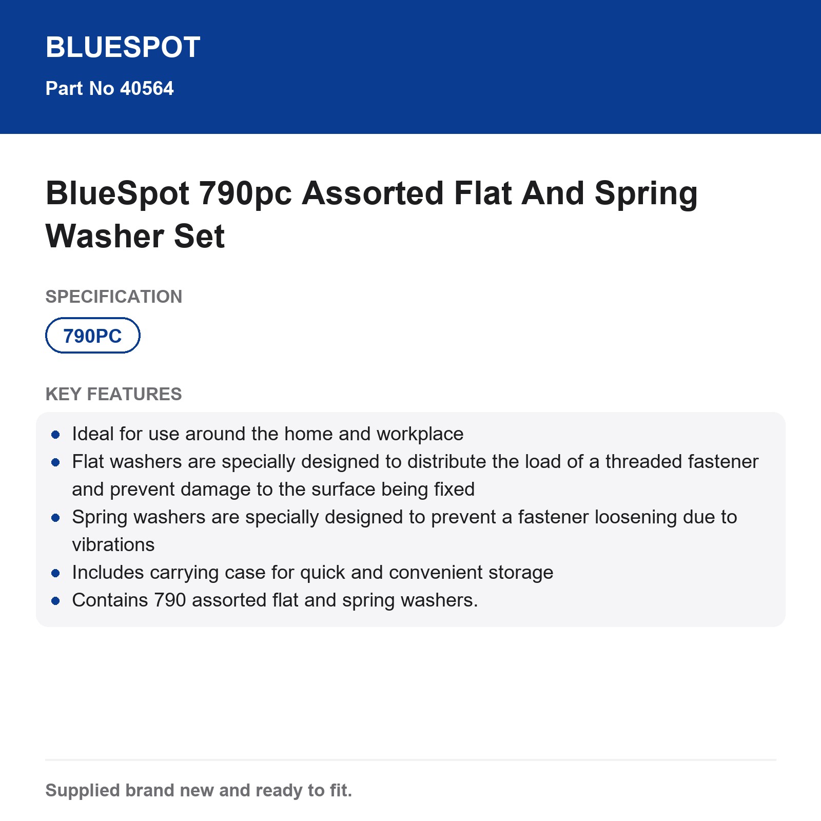 BlueSpot 790pc Flat & Spring Washer Assortment Kit - Image 4