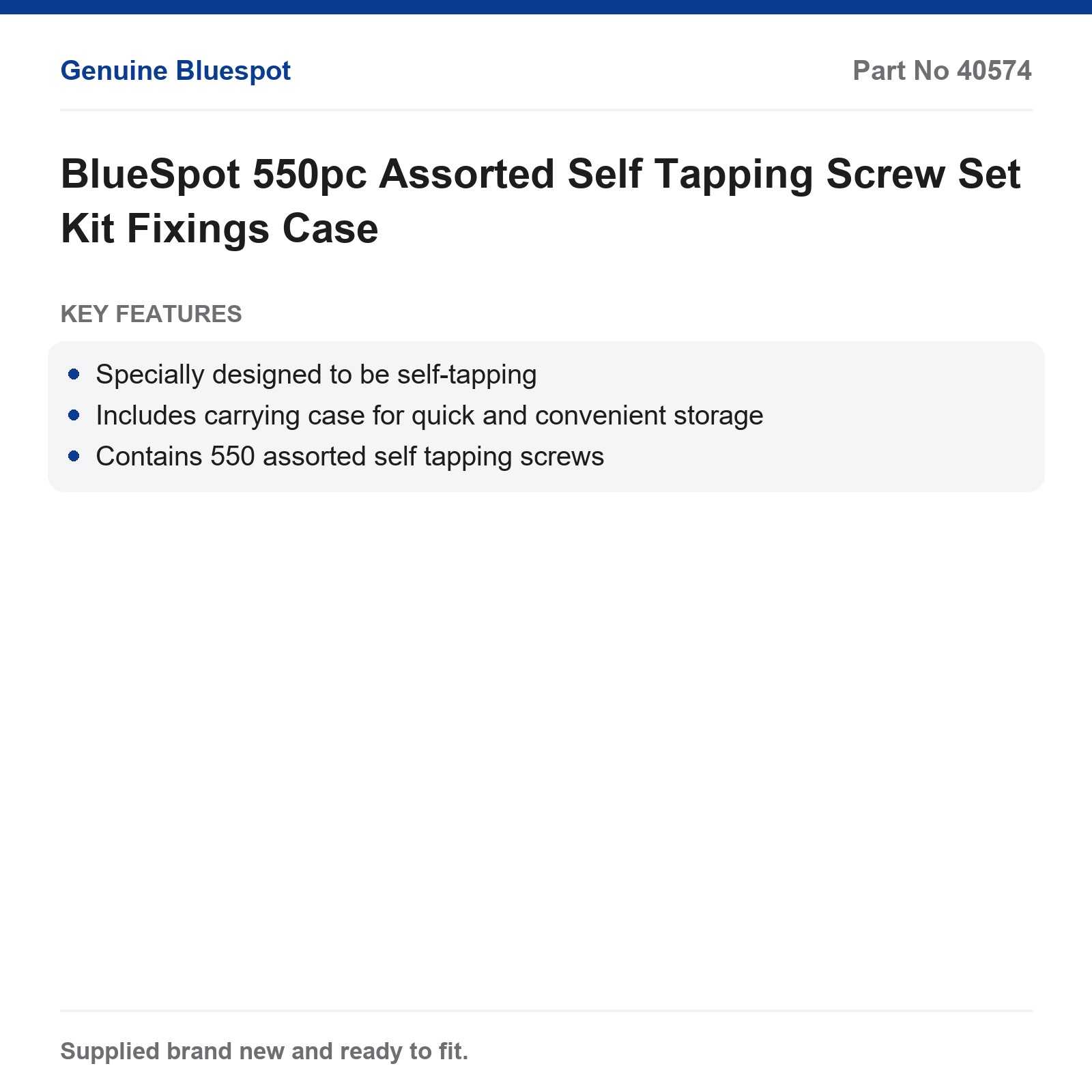 BlueSpot 550pc Assorted Self Tapping Screw Set with Case - Image 4