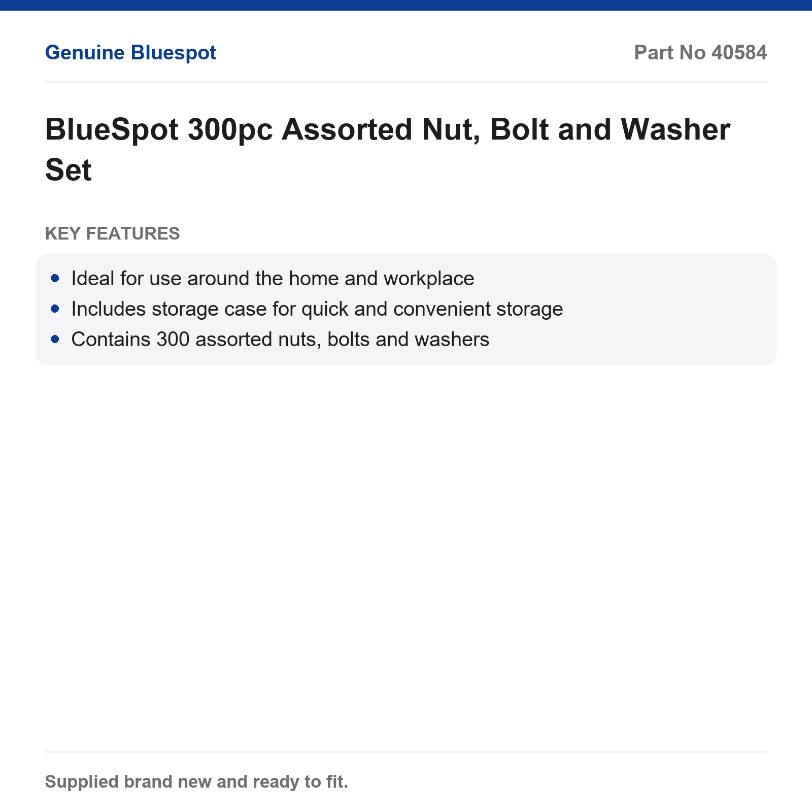 Bluespot 300pc Assorted Nut Bolt Washer Set w/ Case Home Workplace - Image 3