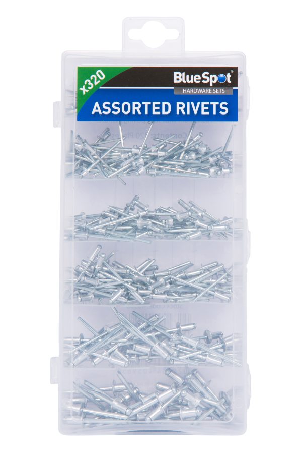 BlueSpot 320pc Assorted Blind Rivet Set 2.4mm 3.2mm 4.0mm 4.8mm Kit Fixings Case