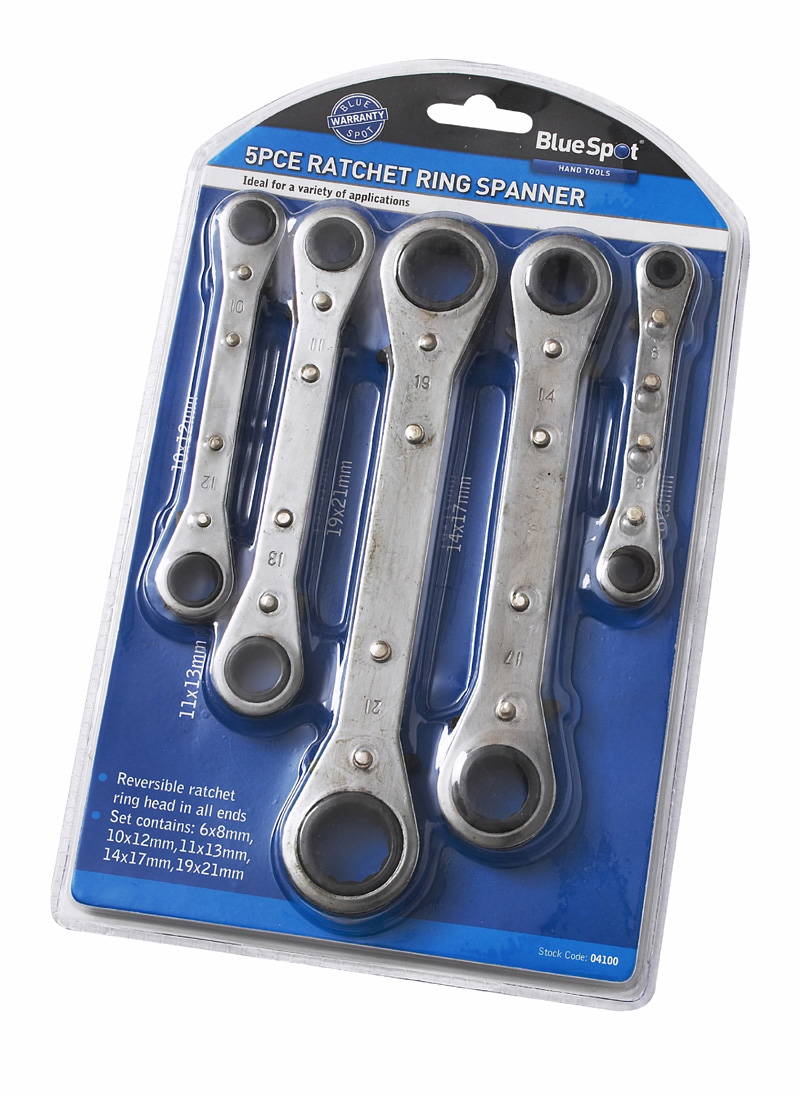 BlueSpot 5pc Metric Ratchet Ring Spanner Set (6-21mm)