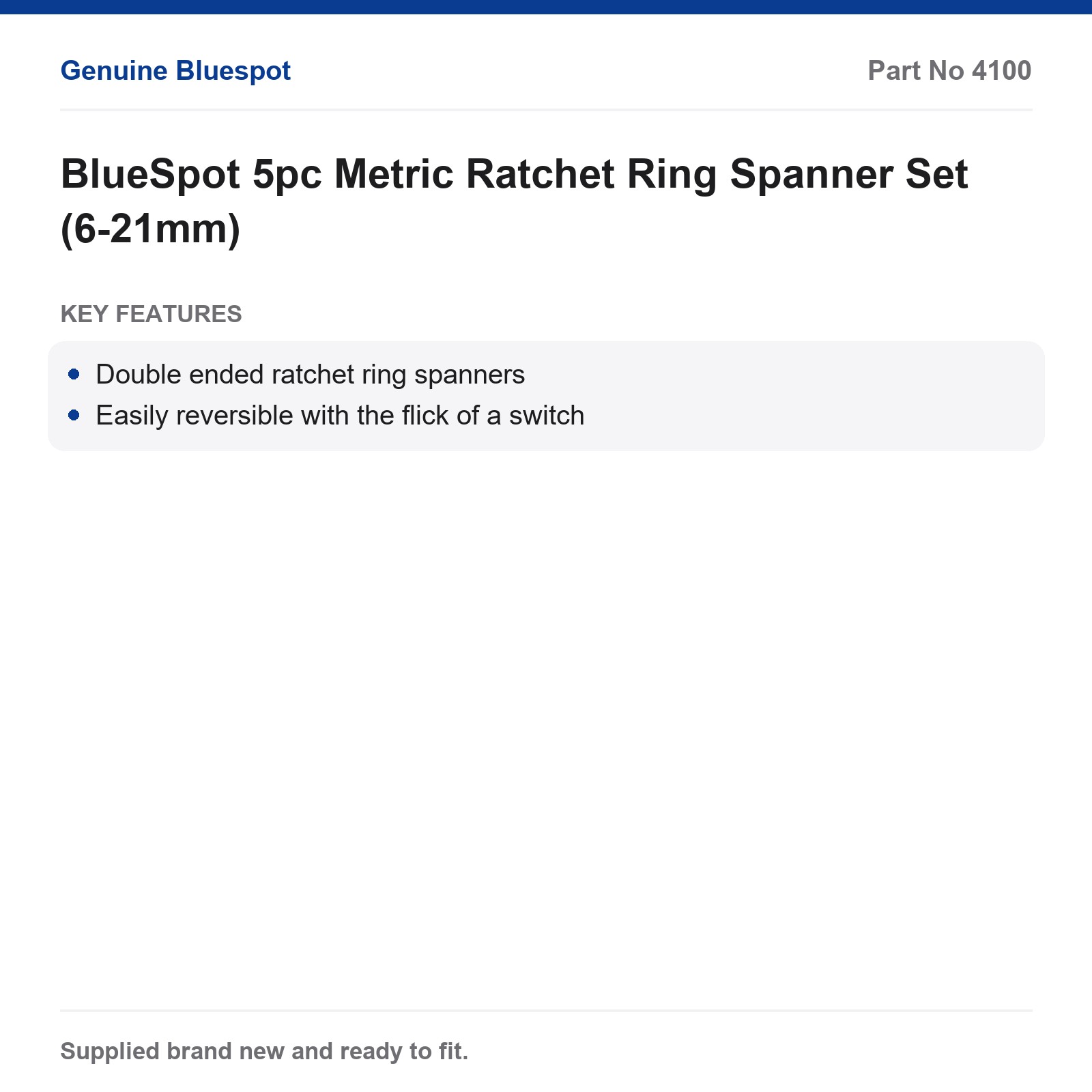 BlueSpot 5pc Metric Ratchet Ring Spanner Set (6-21mm) - Image 3