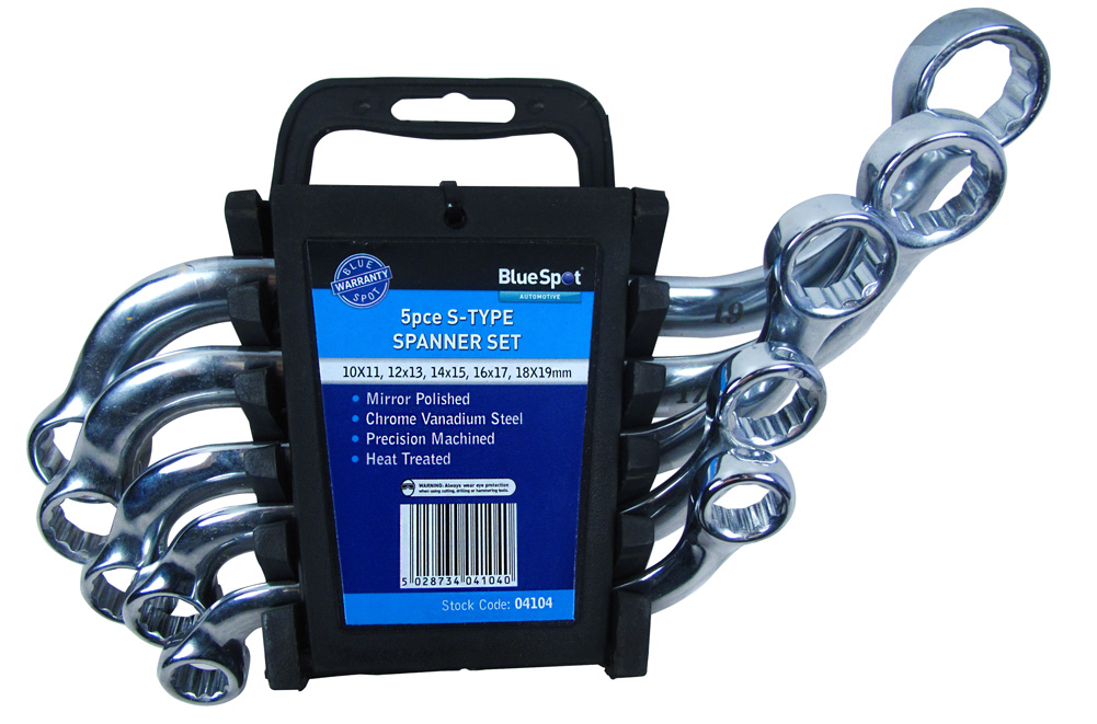 BlueSpot 5pc Metric S-Type Spanner Set 10-19mm Hard to Reach Double Ended Case