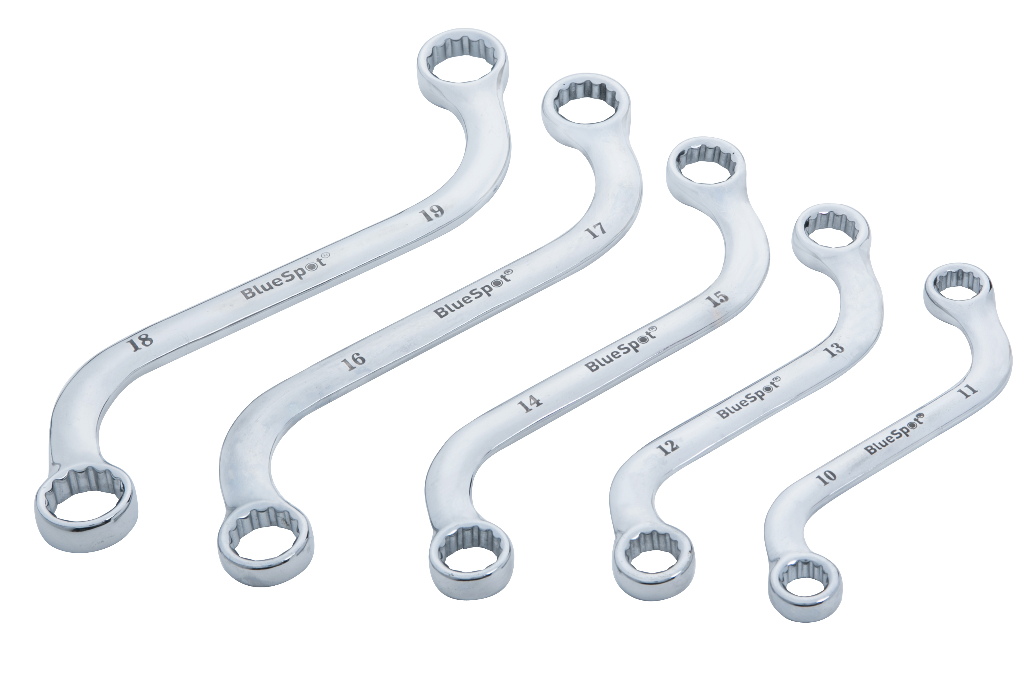 BlueSpot 5pc Metric S-Type Spanner Set 10-19mm Hard to Reach Double Ended Case - Image 2