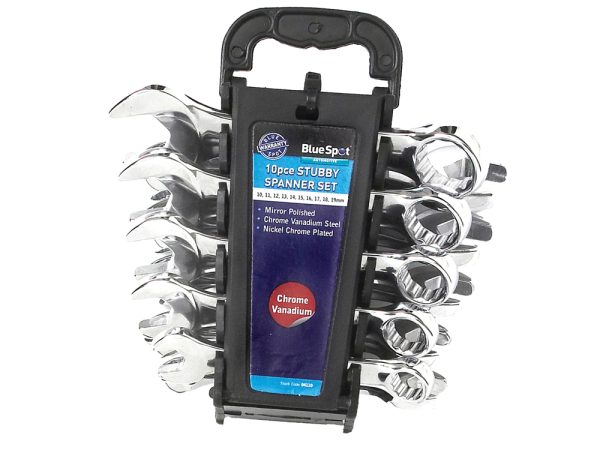 BlueSpot 10pc Metric Stubby Spanners 10-19mm Chrome Vanadium Mirror Finish Case