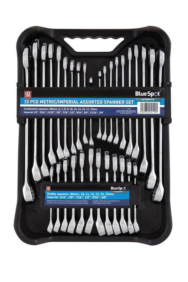 BlueSpot 32pc Metric Imperial Spanner Set (6-19mm)(1/4″-5/8″)