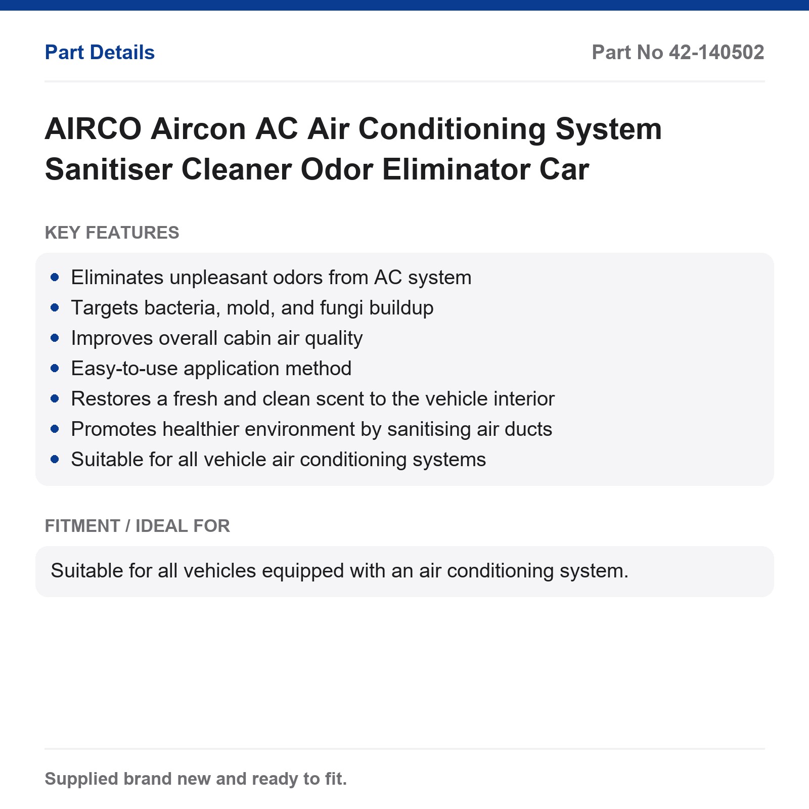 AIRCO Car AC Aircon Sanitiser Cleaner Odor Eliminator - Image 2