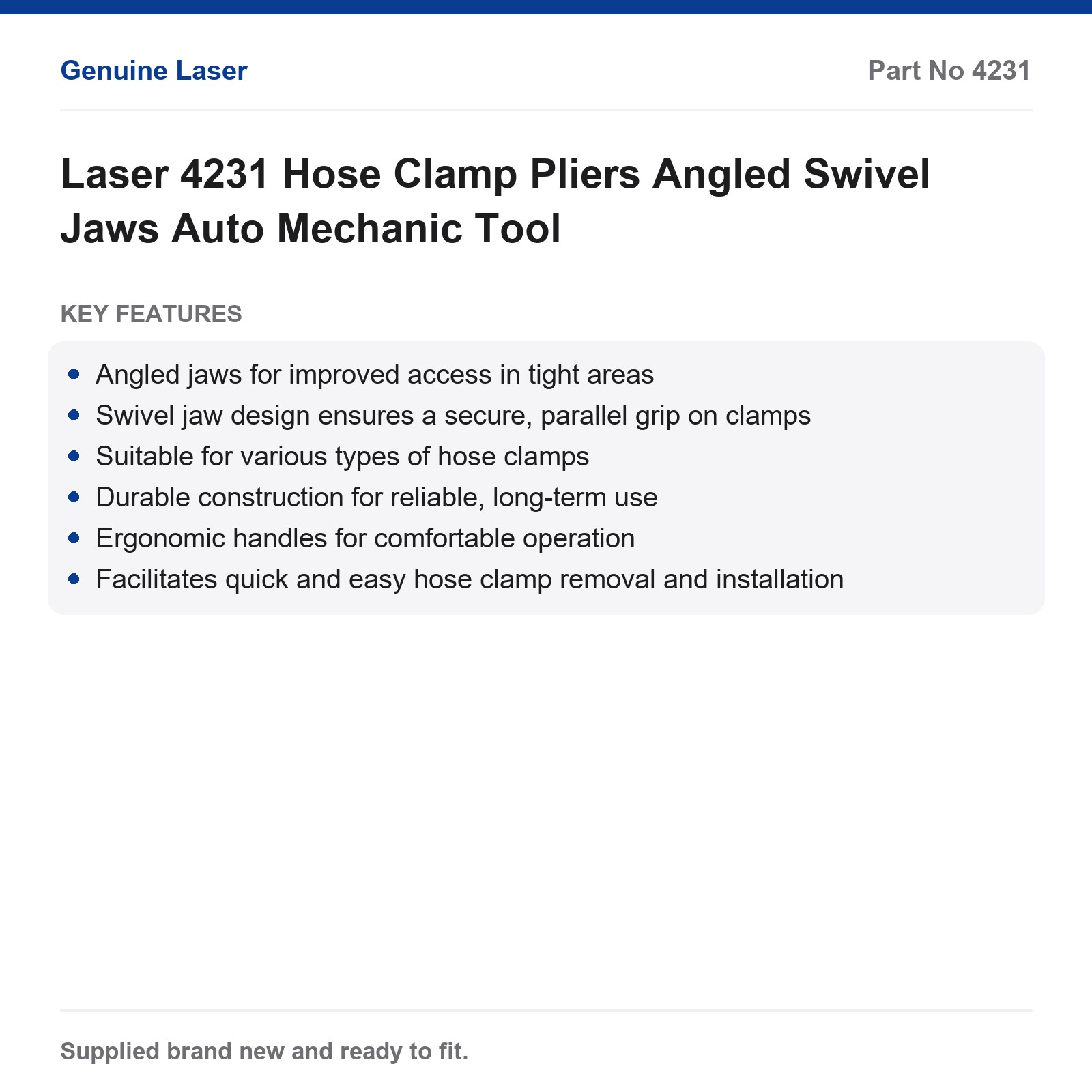 Laser 4231 Hose Clamp Pliers Angled Swivel Jaws Auto Mechanic Tool - Image 7