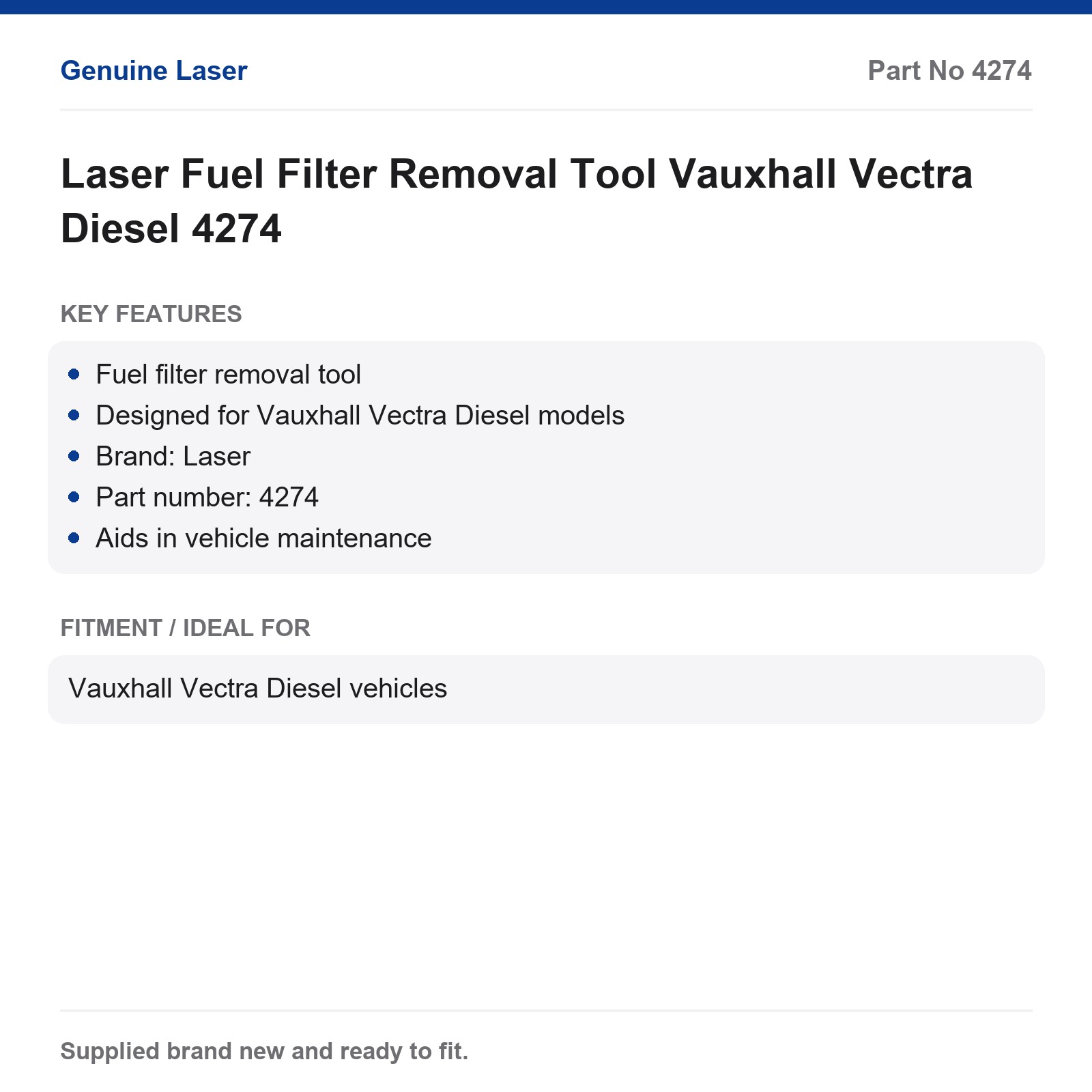 Vauxhall Vectra Diesel Fuel Filter Removal Tool Laser 4274 - Image 2